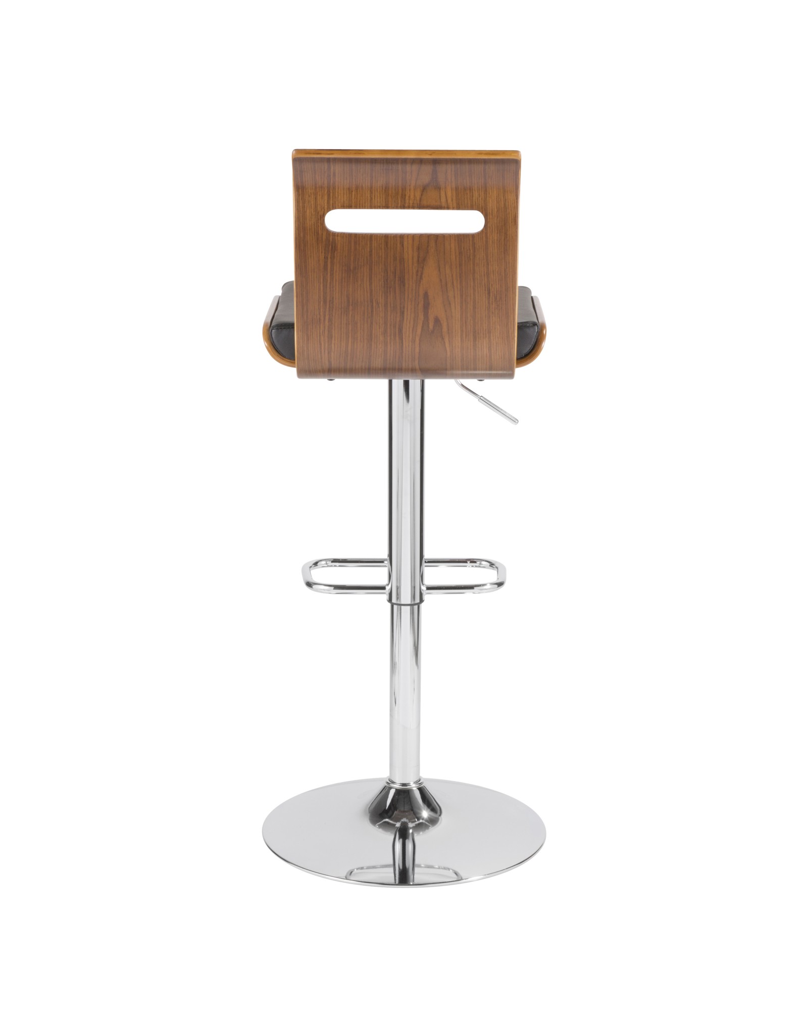 Viera Mid-Century Modern Adjustable Barstool with Swivel in Walnut and Black Faux Leather