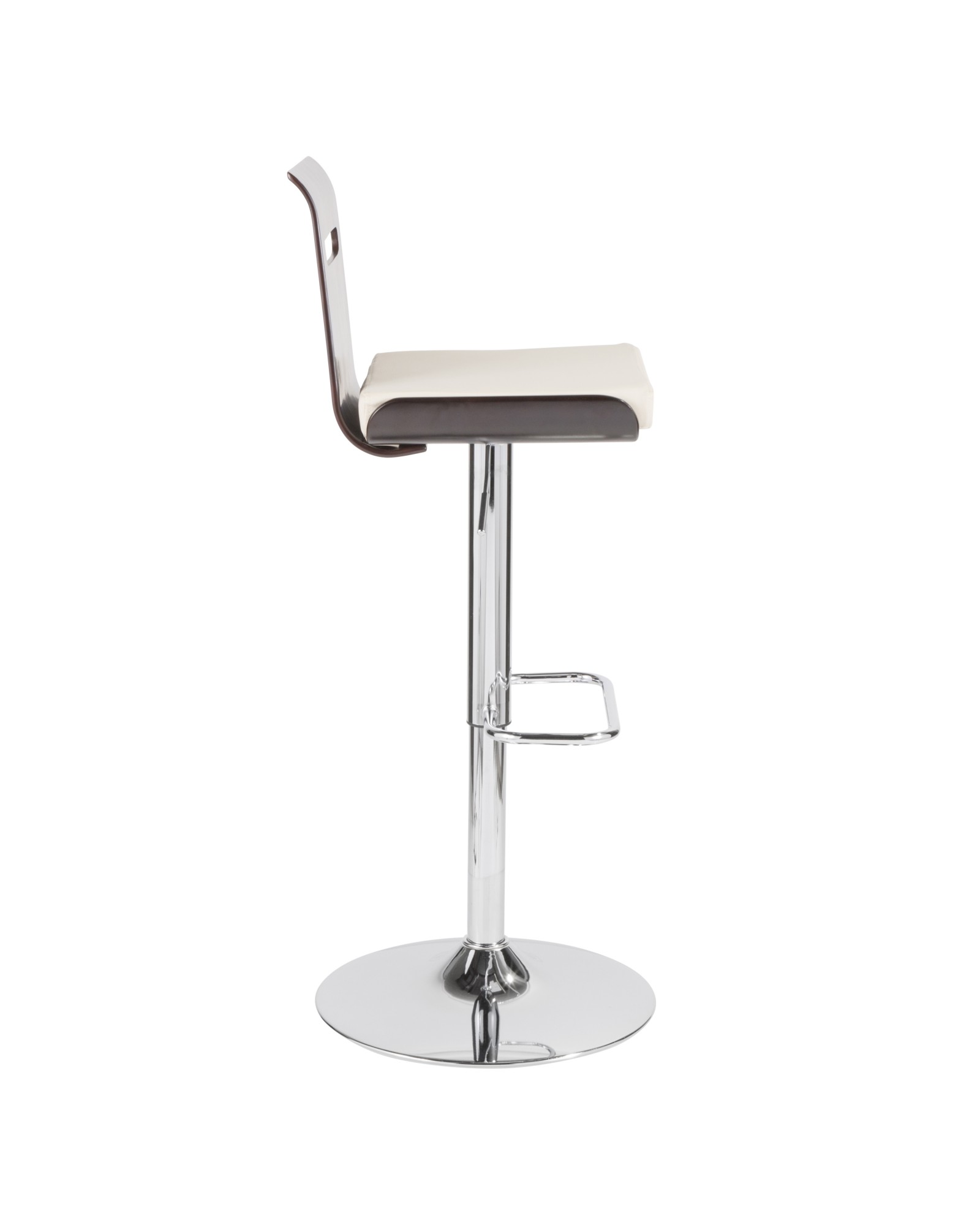 Viera Mid-Century Modern Adjustable Barstool with Swivel in Wenge and White Faux Leather