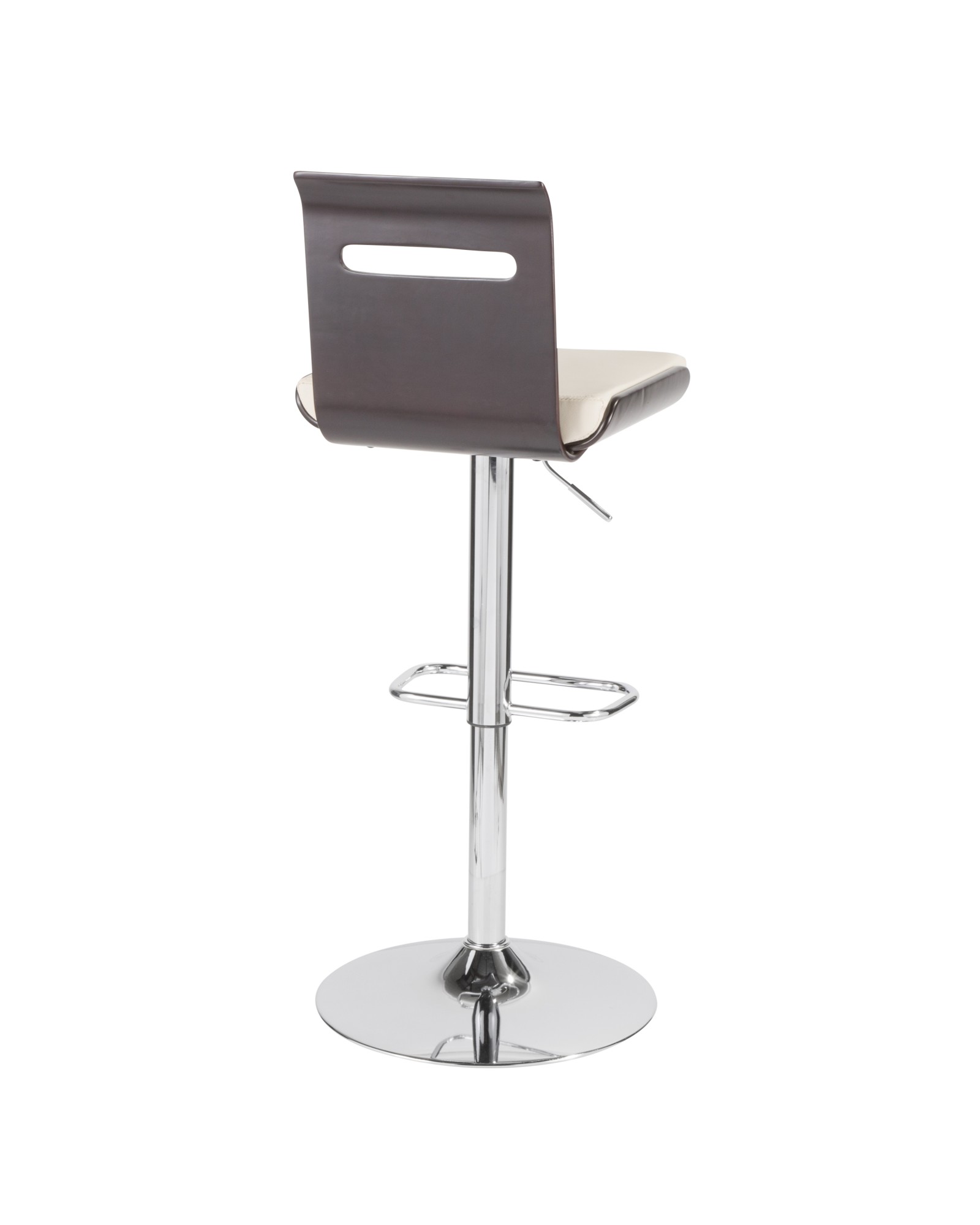 Viera Mid-Century Modern Adjustable Barstool with Swivel in Wenge and White Faux Leather