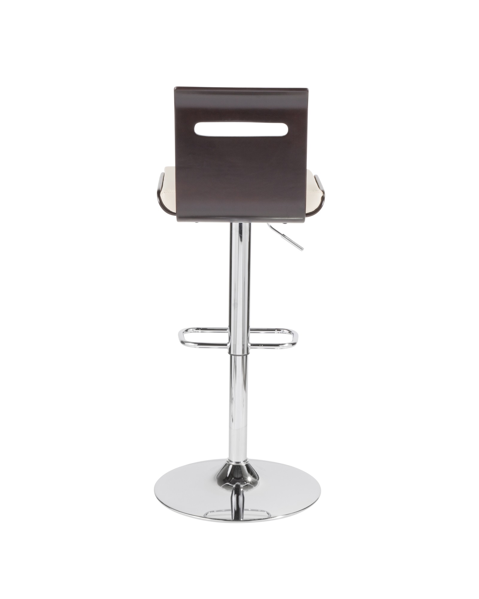 Viera Mid-Century Modern Adjustable Barstool with Swivel in Wenge and White Faux Leather