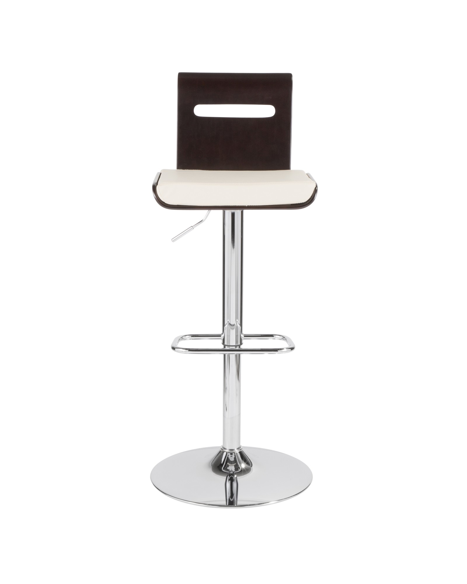 Viera Mid-Century Modern Adjustable Barstool with Swivel in Wenge and White Faux Leather