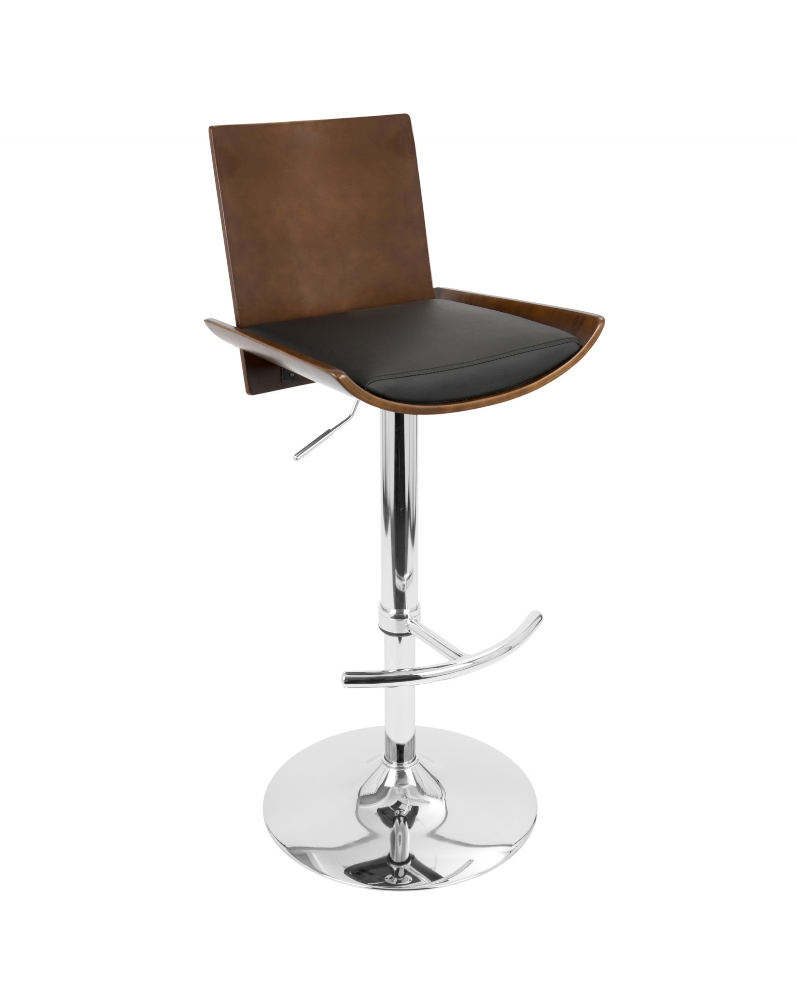 Vittorio Mid-Century Modern Adjustable Barstool with Swivel in Cherry and Black Faux Leather