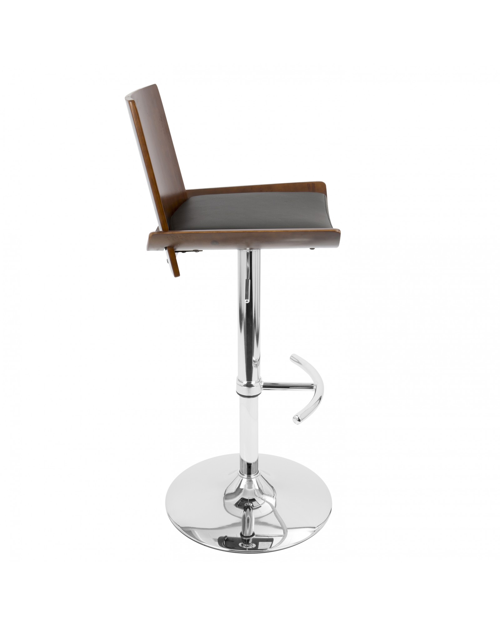 Vittorio Mid-Century Modern Adjustable Barstool with Swivel in Cherry and Black Faux Leather