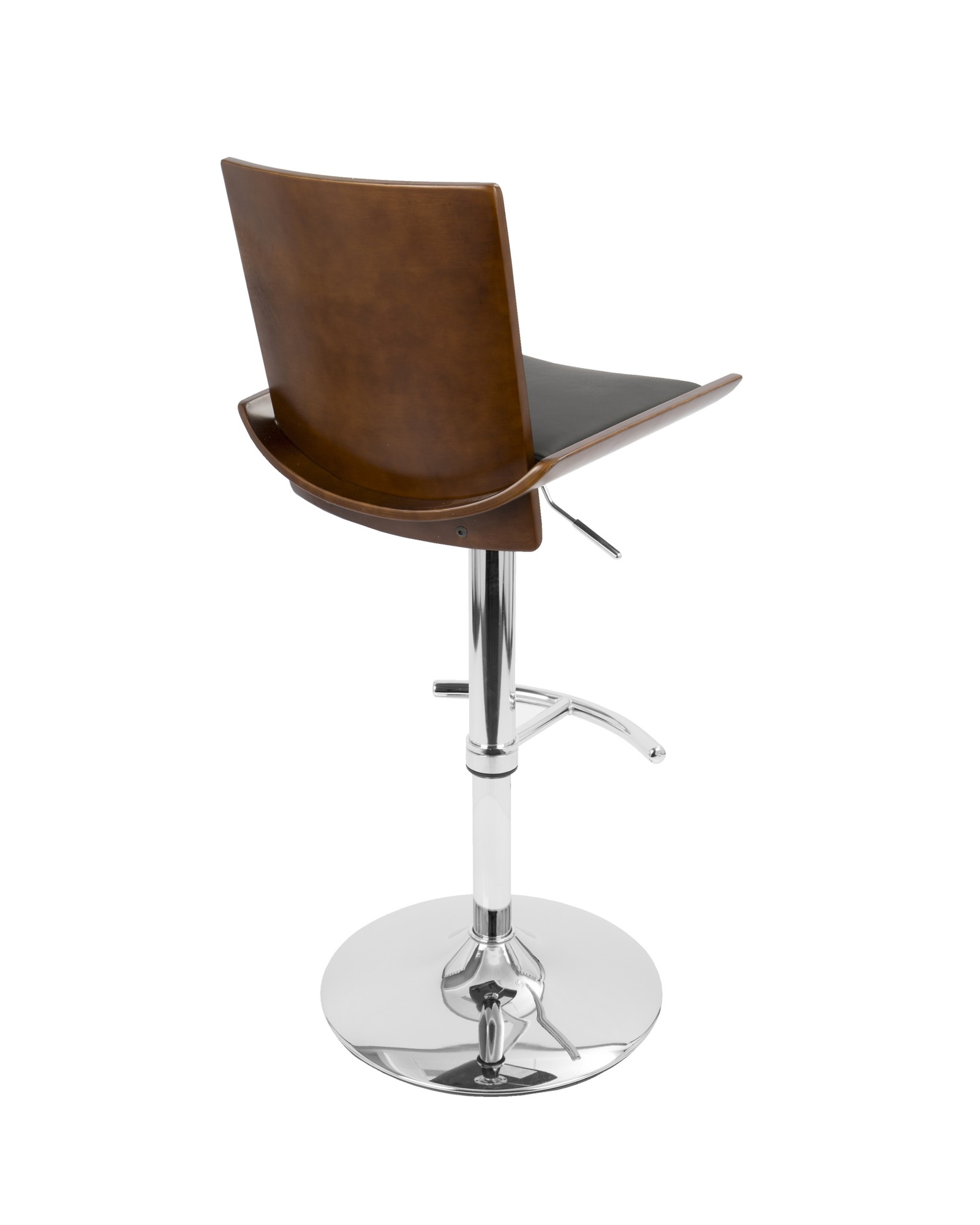 Vittorio Mid-Century Modern Adjustable Barstool with Swivel in Cherry and Black Faux Leather