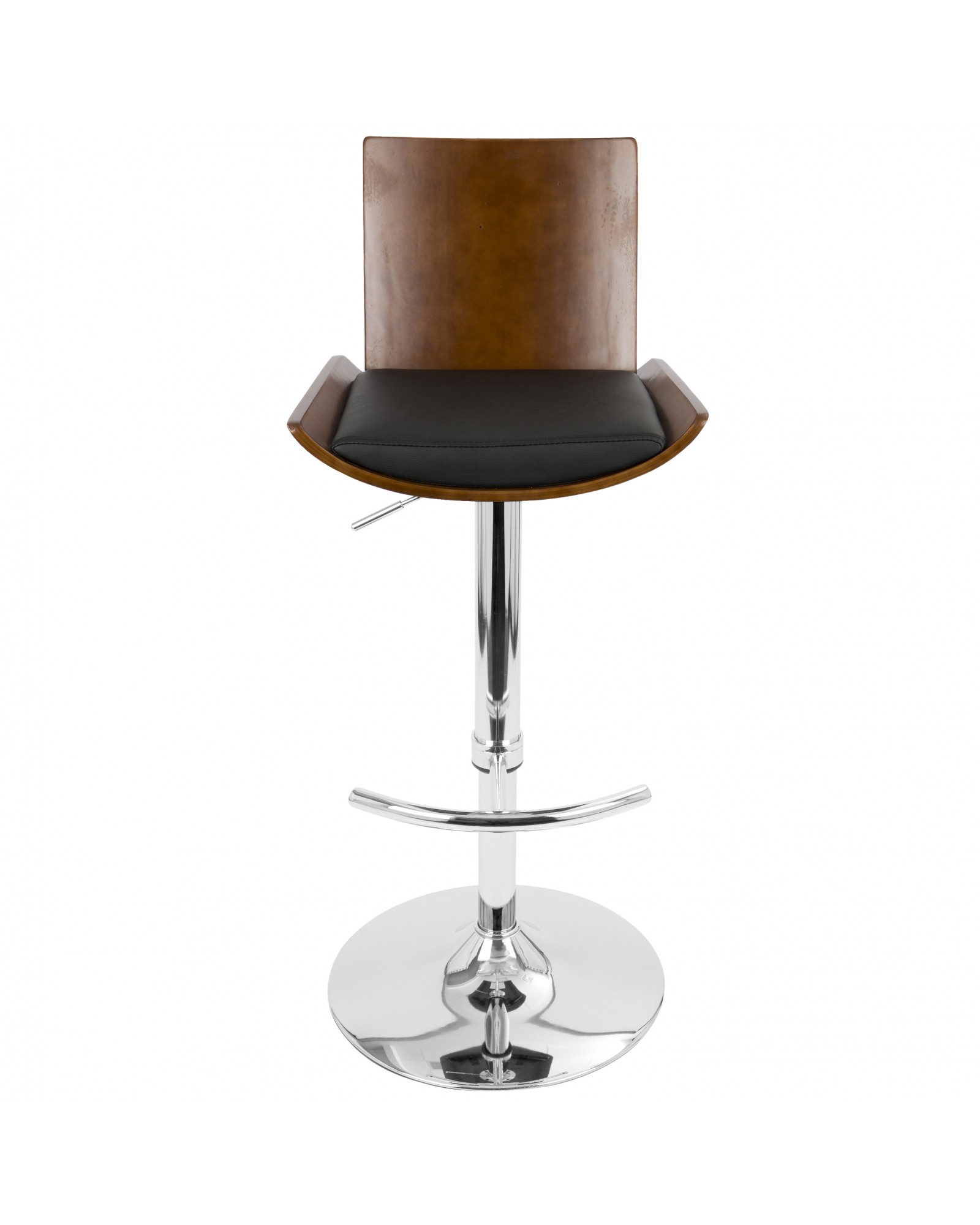 Vittorio Mid-Century Modern Adjustable Barstool with Swivel in Cherry and Black Faux Leather