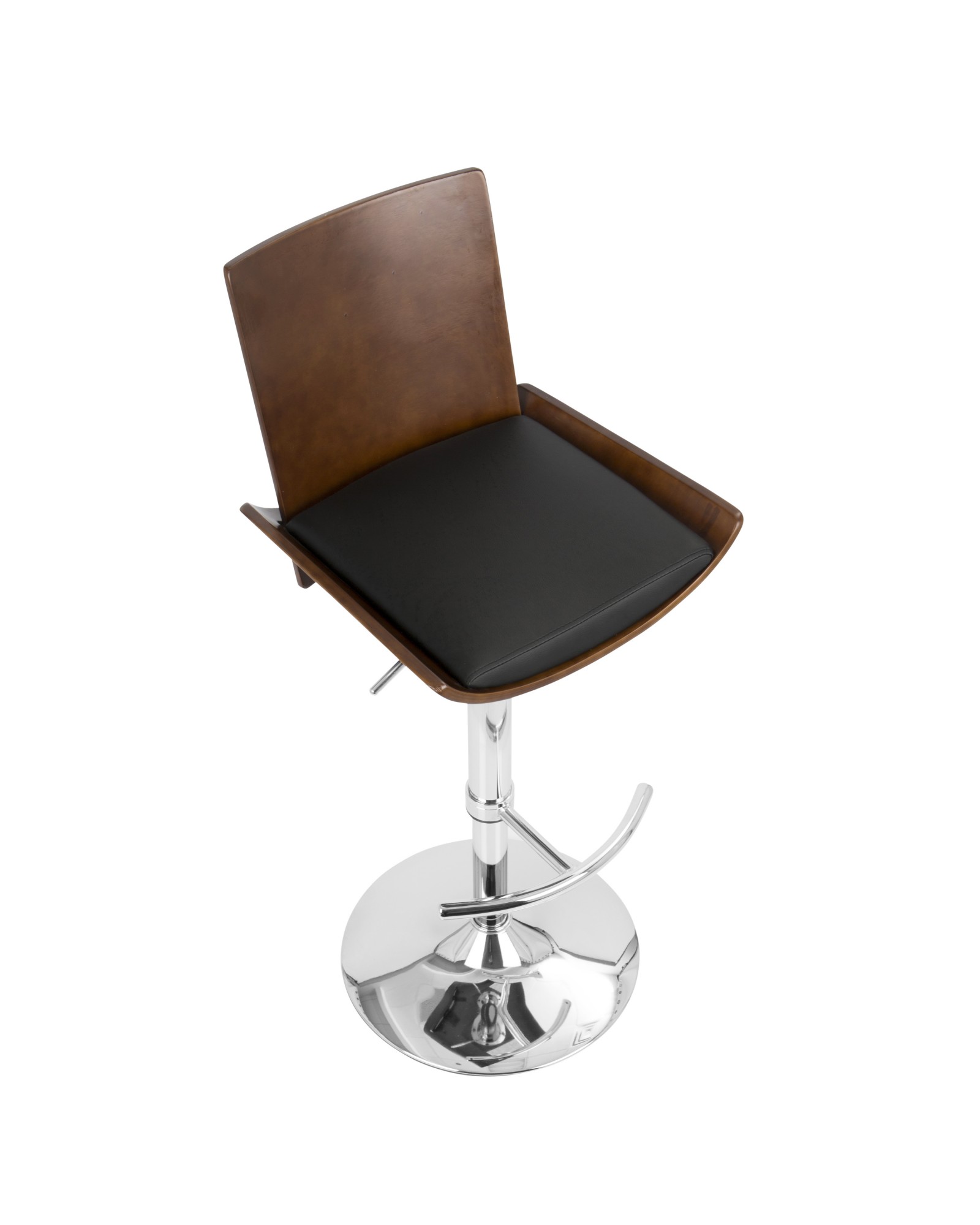 Vittorio Mid-Century Modern Adjustable Barstool with Swivel in Cherry and Black Faux Leather