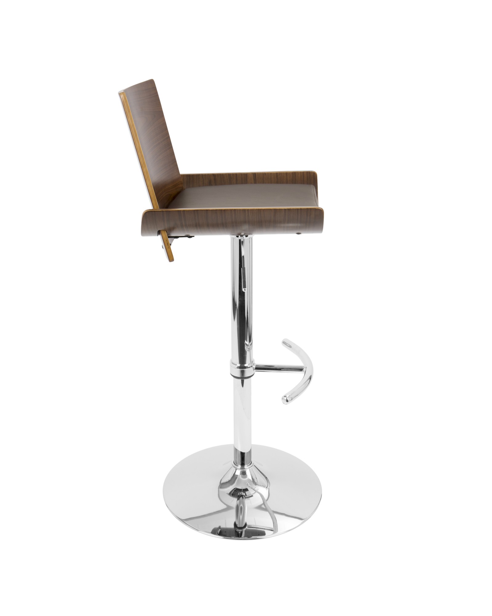 Vittorio Mid-Century Modern Adjustable Barstool with Swivel in Walnut and Brown Faux Leather