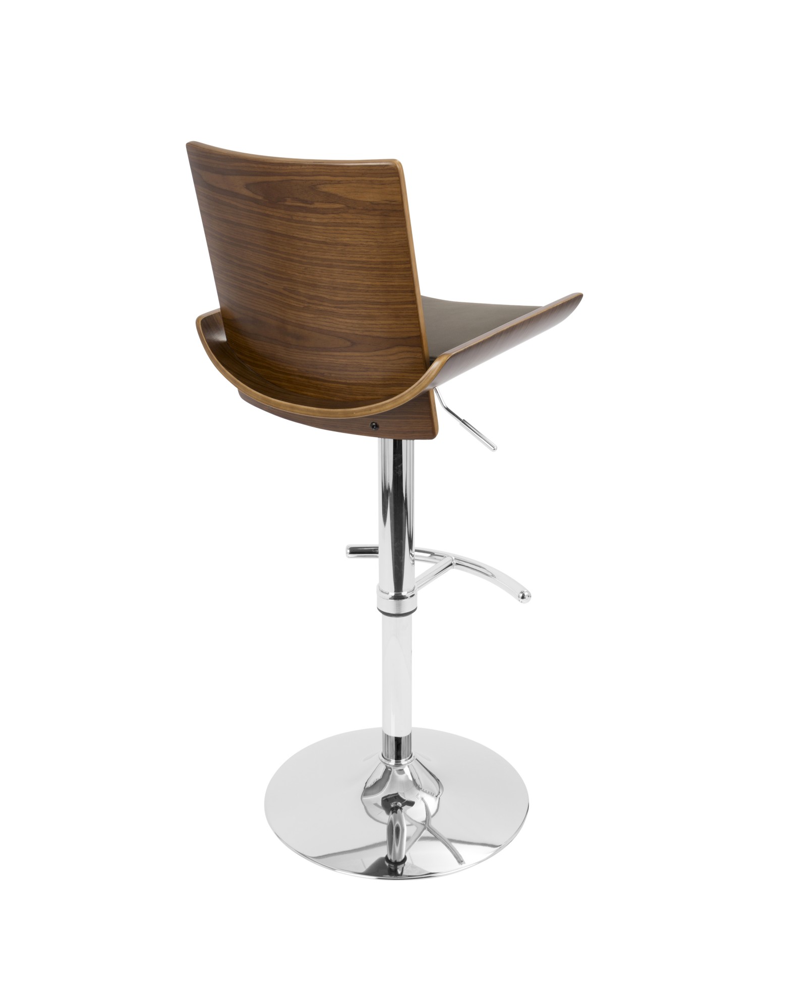 Vittorio Mid-Century Modern Adjustable Barstool with Swivel in Walnut and Brown Faux Leather