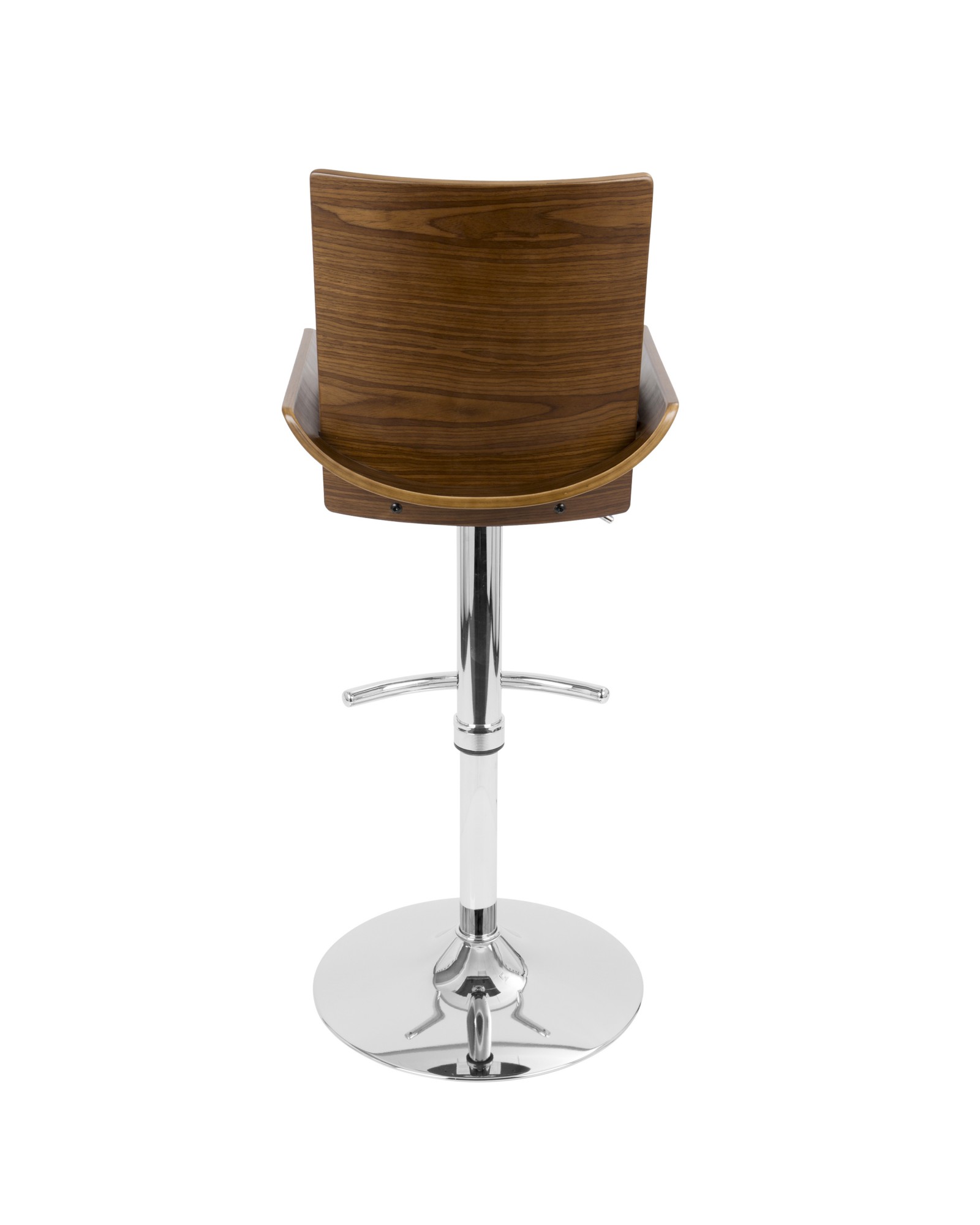 Vittorio Mid-Century Modern Adjustable Barstool with Swivel in Walnut and Brown Faux Leather