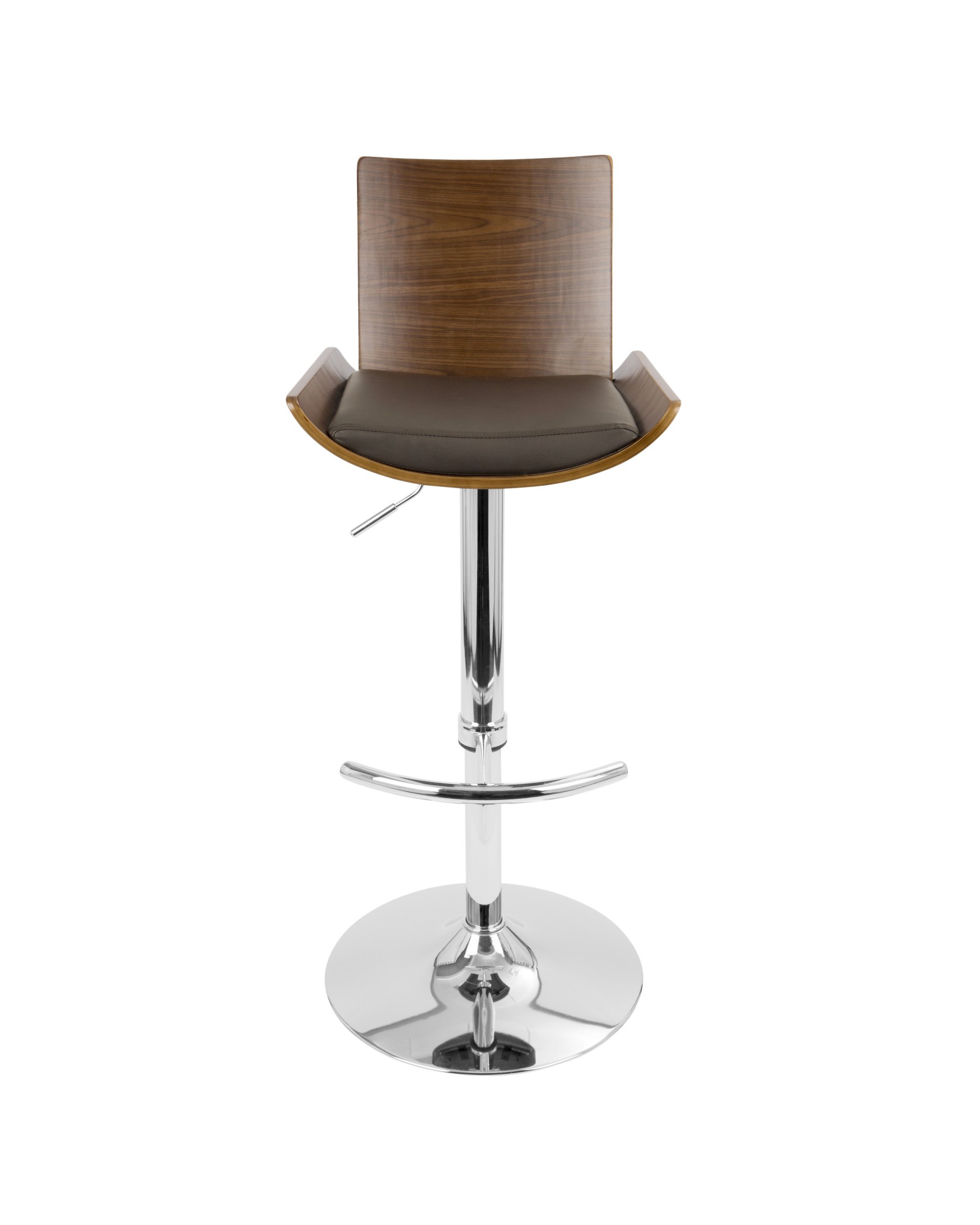 Vittorio Mid-Century Modern Adjustable Barstool with Swivel in Walnut and Brown Faux Leather