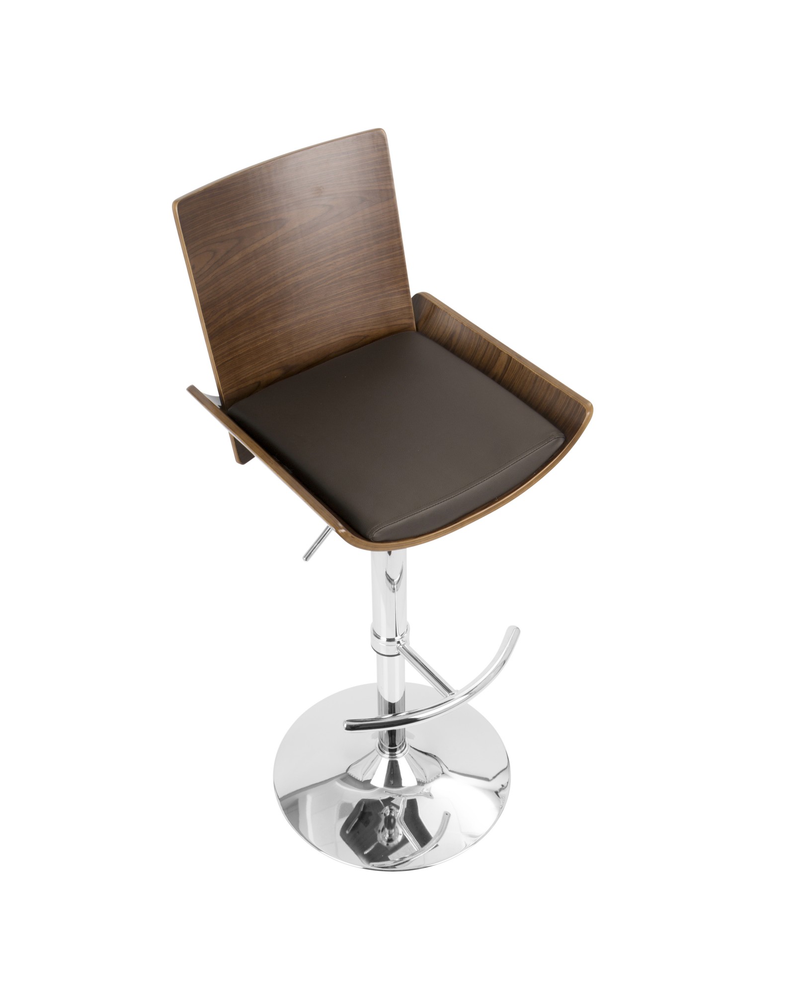 Vittorio Mid-Century Modern Adjustable Barstool with Swivel in Walnut and Brown Faux Leather