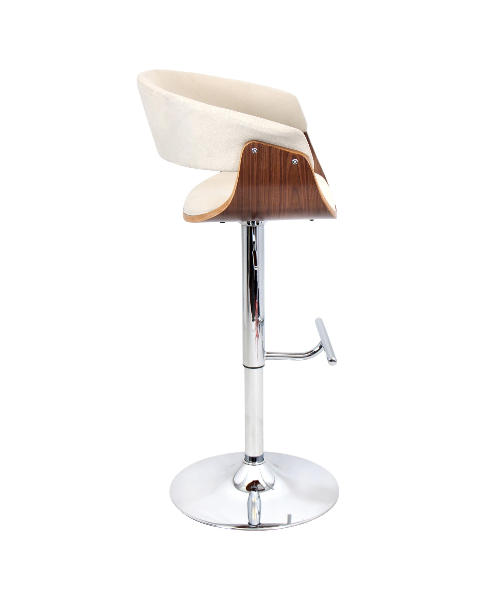 Vintage Mod Mid-Century Modern Adjustable Barstool with Swivel in Walnut and Cream Fabric