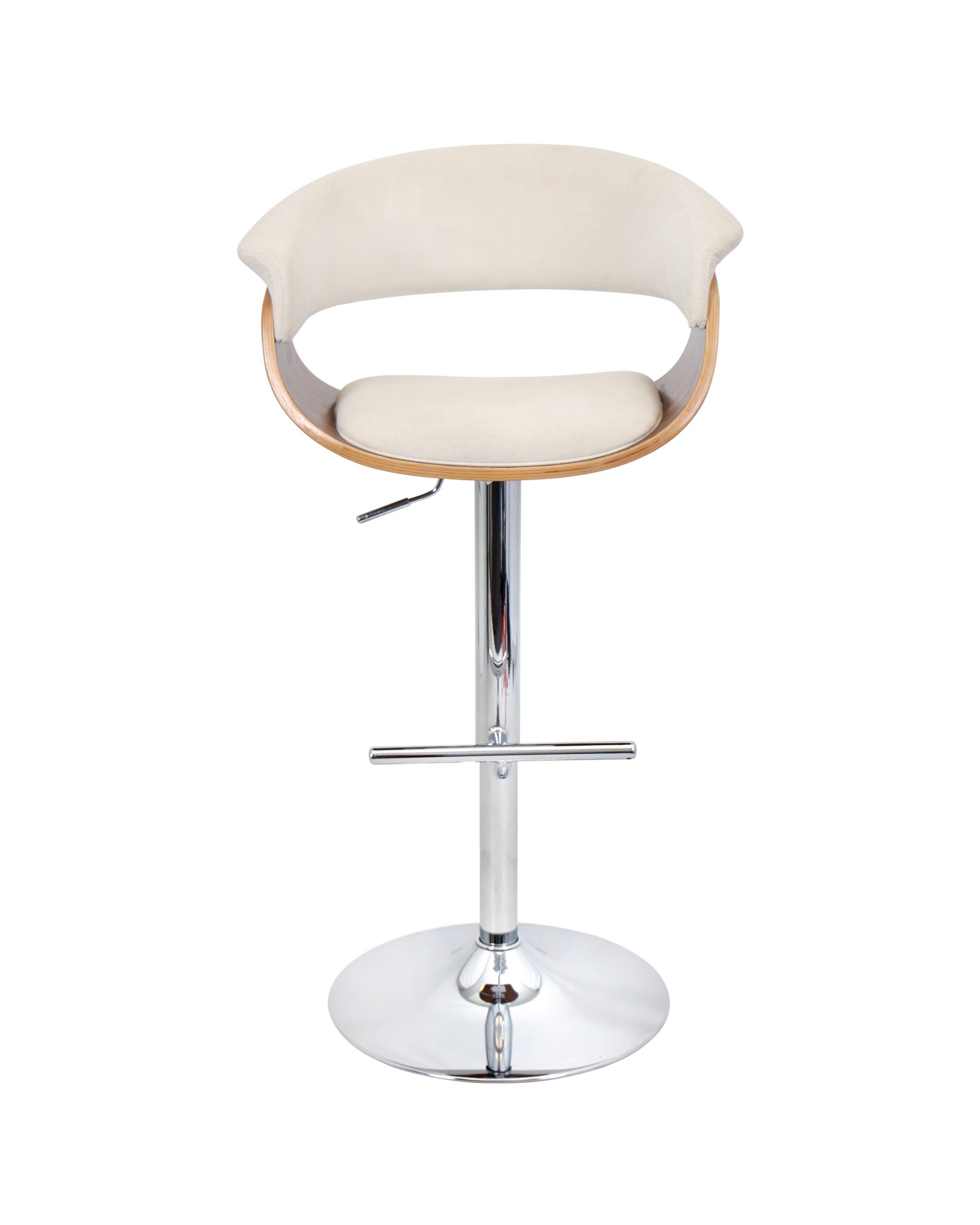 Vintage Mod Mid-Century Modern Adjustable Barstool with Swivel in Walnut and Cream Fabric