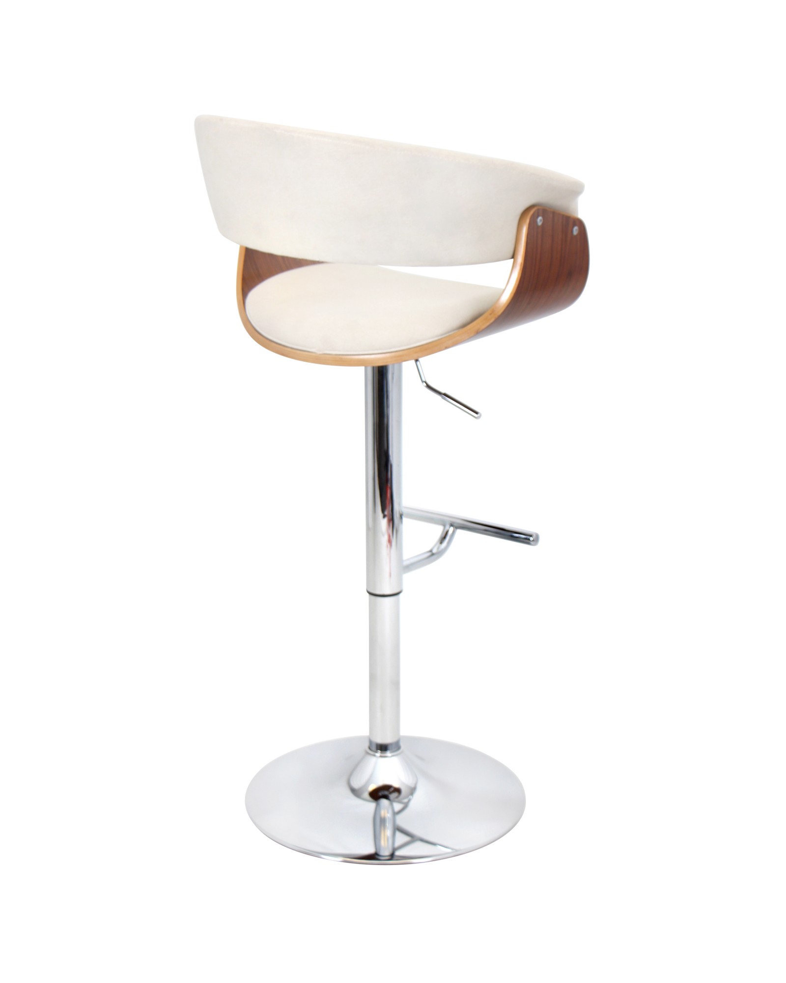 Vintage Mod Mid-Century Modern Adjustable Barstool with Swivel in Walnut and Cream Fabric