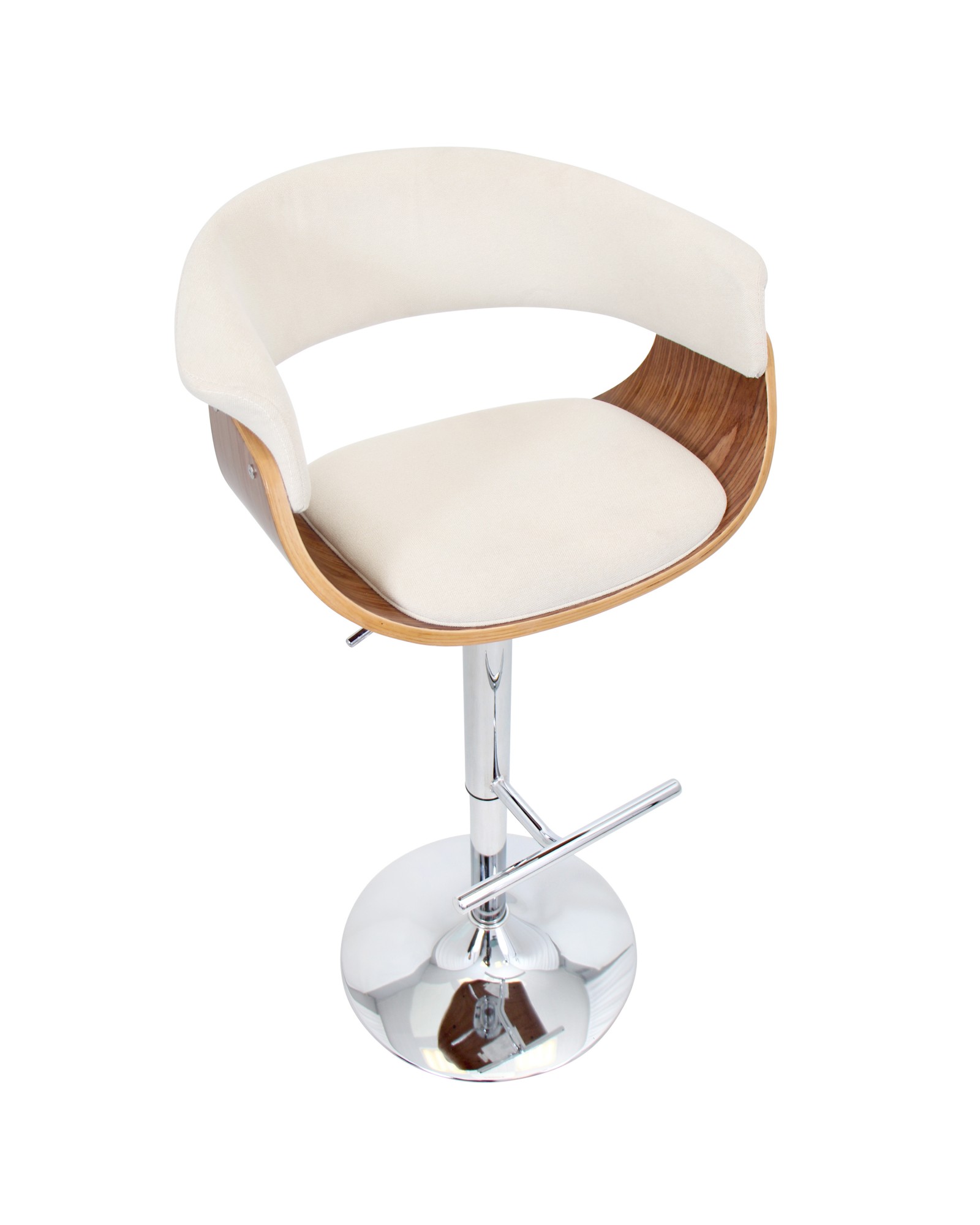 Vintage Mod Mid-Century Modern Adjustable Barstool with Swivel in Walnut and Cream Fabric