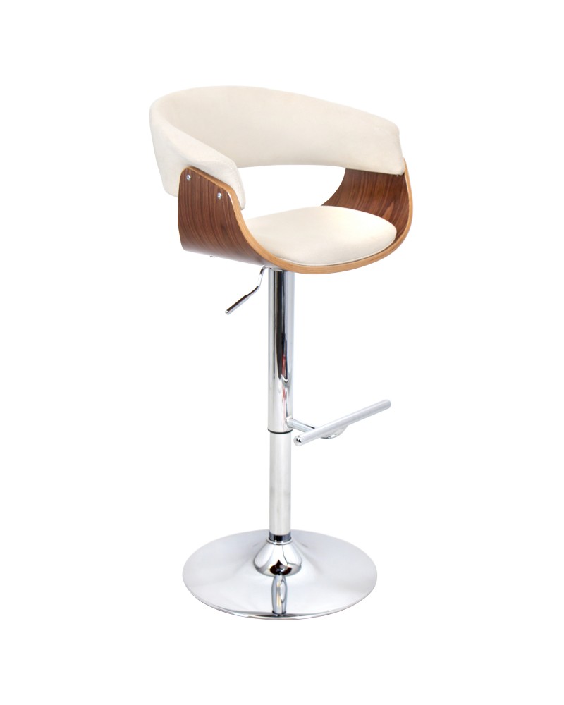 Vintage Mod Mid-Century Modern Adjustable Barstool with Swivel in Walnut and Cream Fabric