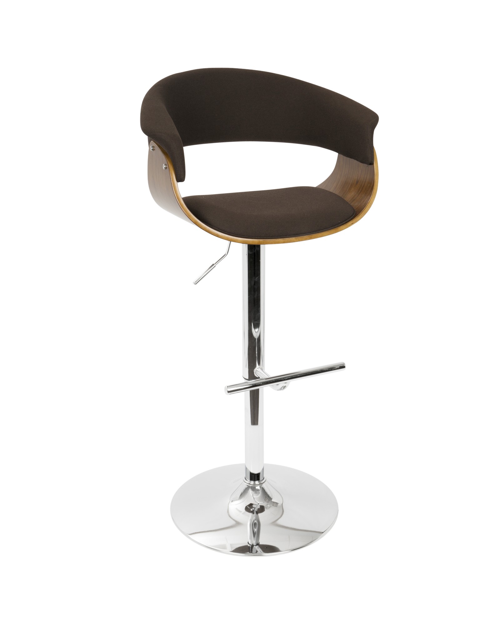 Vintage Mod Mid-Century Modern Adjustable Barstool with Swivel in Walnut and Espresso Fabric