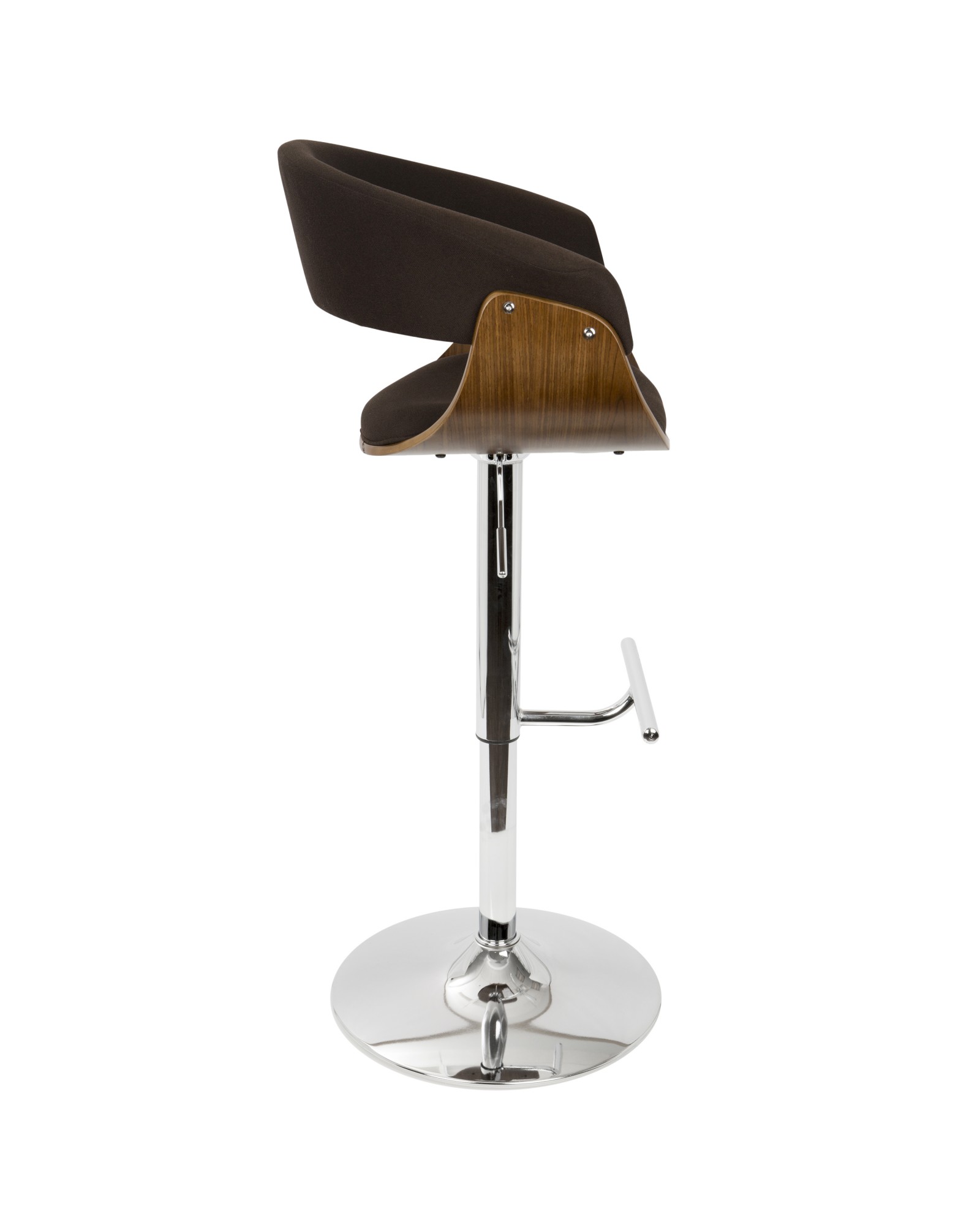 Vintage Mod Mid-Century Modern Adjustable Barstool with Swivel in Walnut and Espresso Fabric