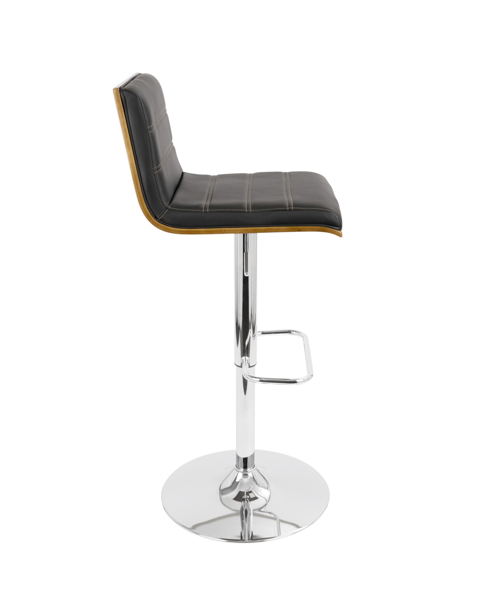 Vasari Mid-Century Modern Adjustable Barstool with Swivel in Walnut and Black Faux Leather