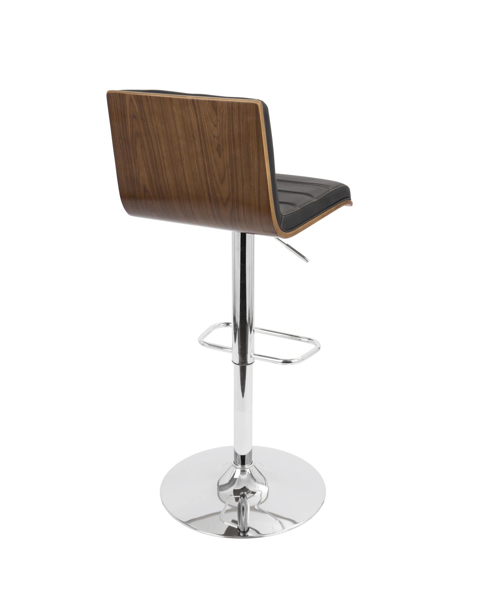 Vasari Mid-Century Modern Adjustable Barstool with Swivel in Walnut and Black Faux Leather