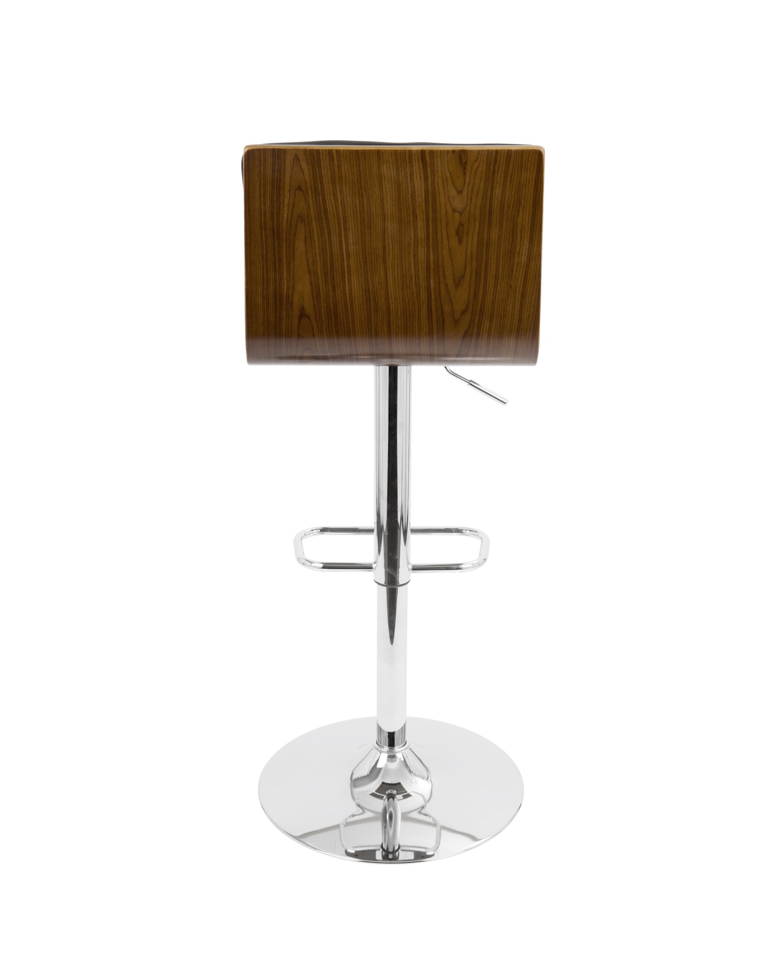 Vasari Mid-Century Modern Adjustable Barstool with Swivel in Walnut and Black Faux Leather