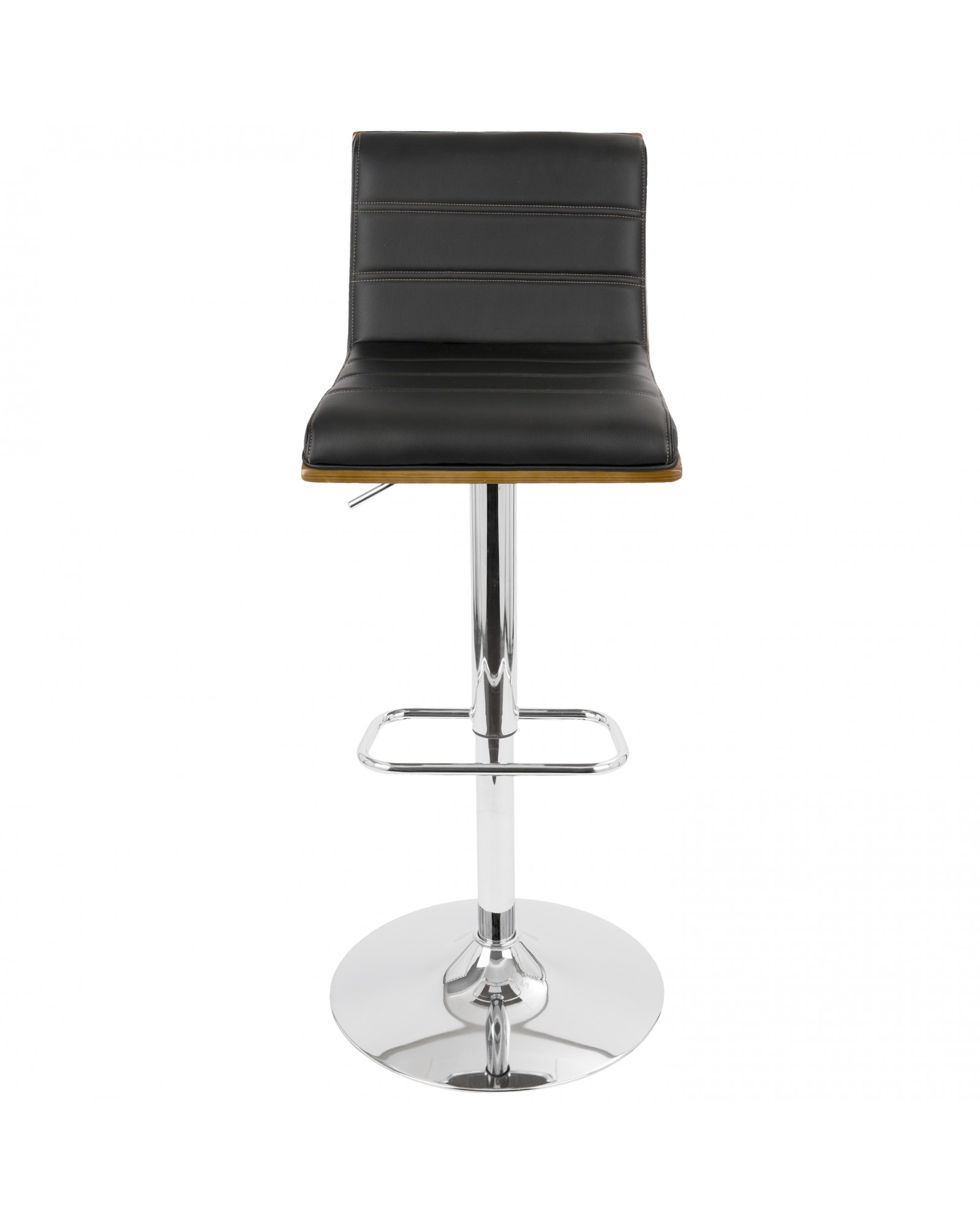 Vasari Mid-Century Modern Adjustable Barstool with Swivel in Walnut and Black Faux Leather