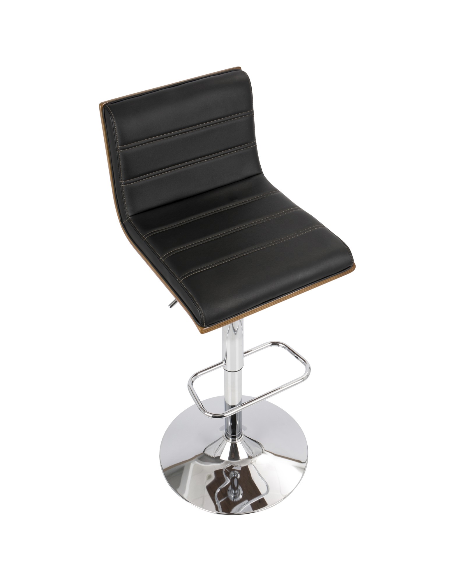 Vasari Mid-Century Modern Adjustable Barstool with Swivel in Walnut and Black Faux Leather