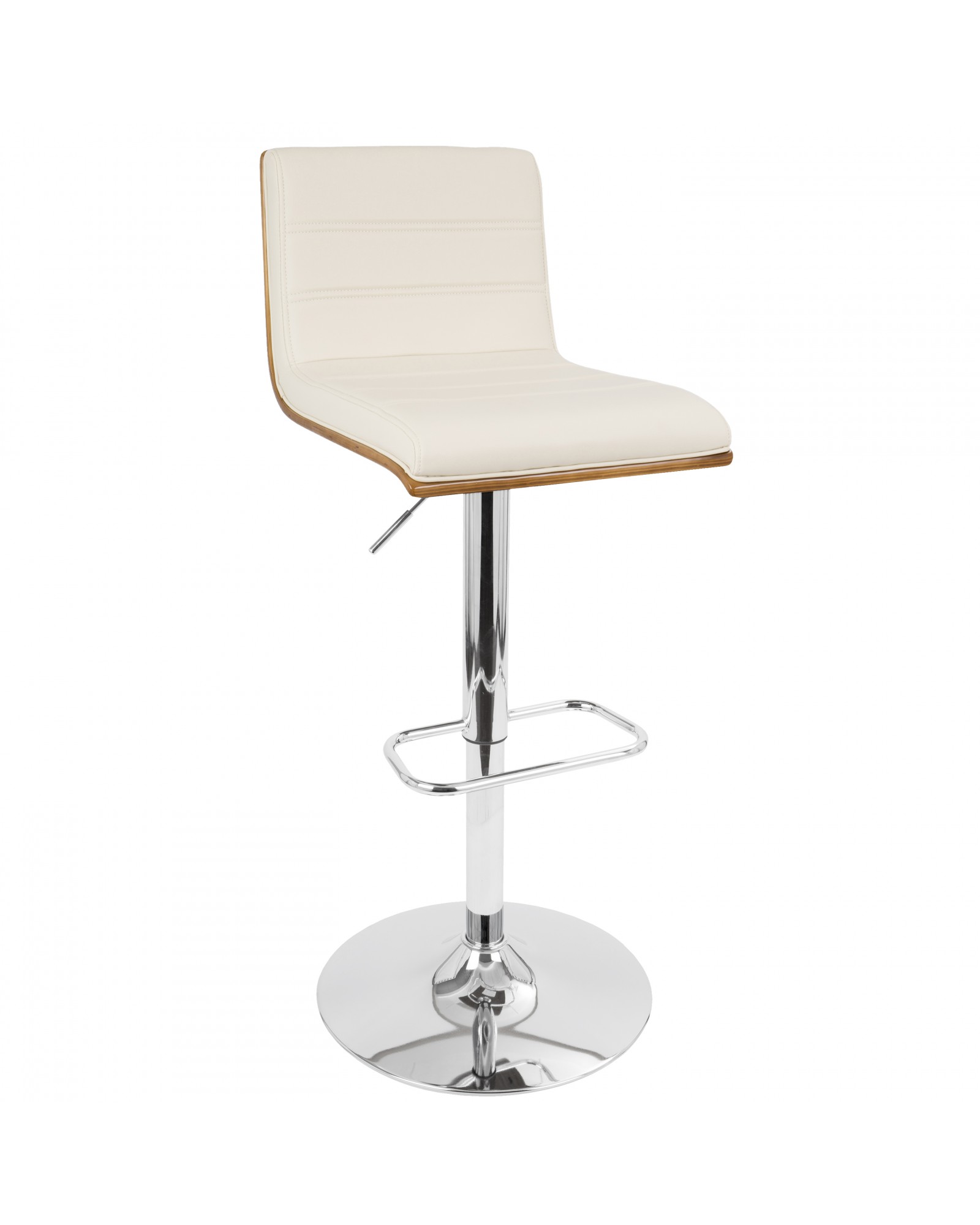 Vasari Mid-Century Modern Adjustable Barstool with Swivel in Walnut and Cream Faux Leather