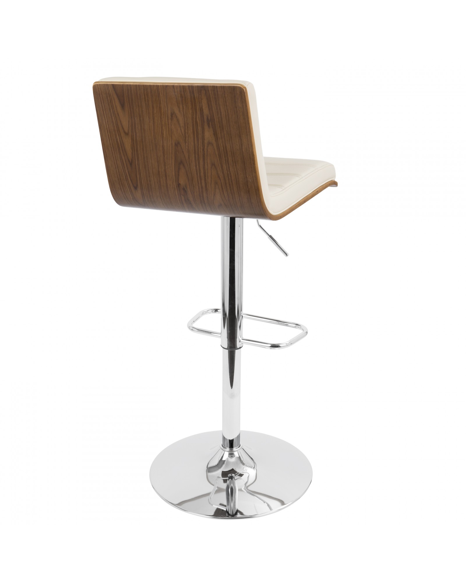 Vasari Mid-Century Modern Adjustable Barstool with Swivel in Walnut and Cream Faux Leather