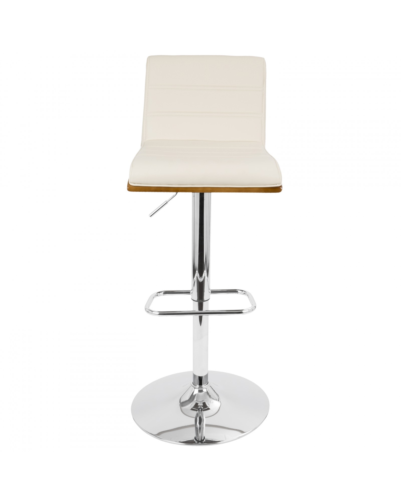 Vasari Mid-Century Modern Adjustable Barstool with Swivel in Walnut and Cream Faux Leather