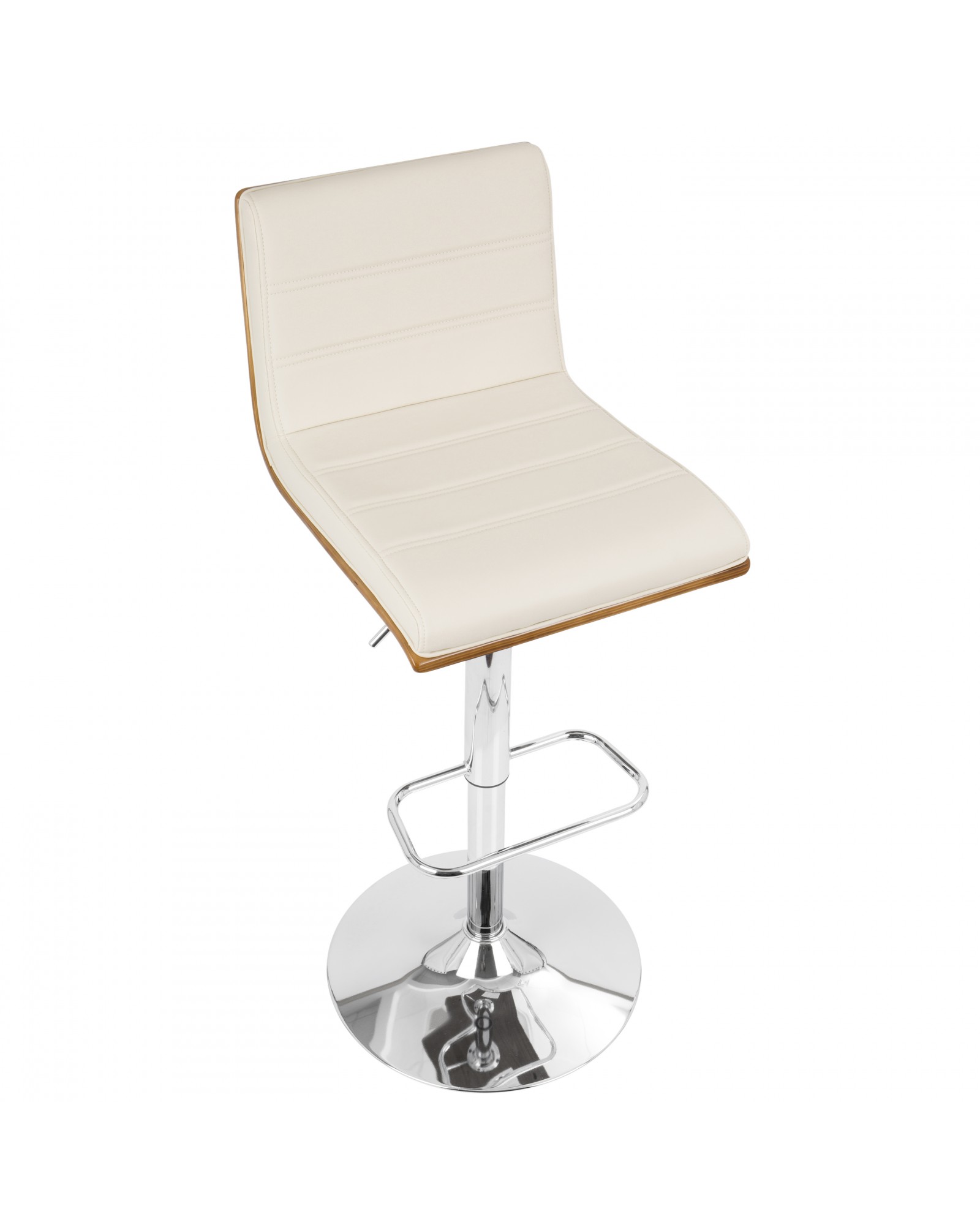 Vasari Mid-Century Modern Adjustable Barstool with Swivel in Walnut and Cream Faux Leather