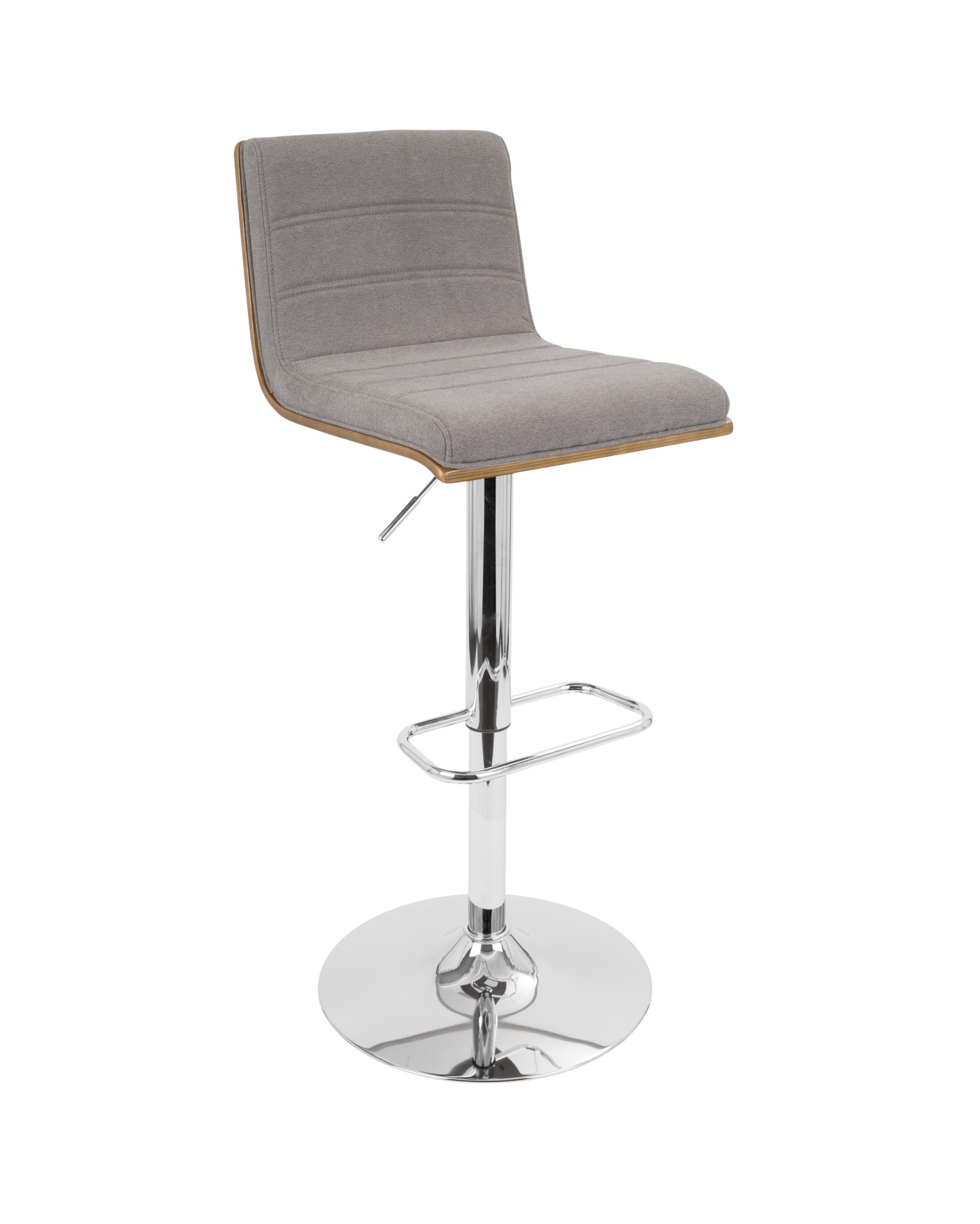 Vasari Mid-Century Modern Adjustable Barstool with Swivel in Walnut and Grey Fabric