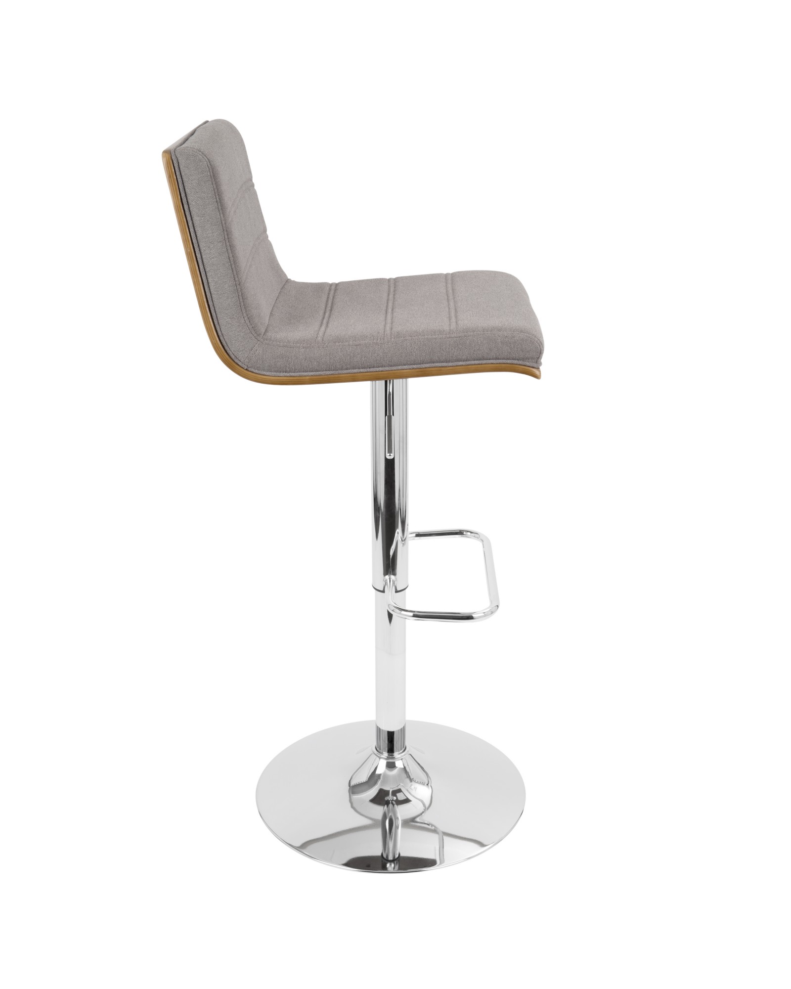 Vasari Mid-Century Modern Adjustable Barstool with Swivel in Walnut and Grey Fabric