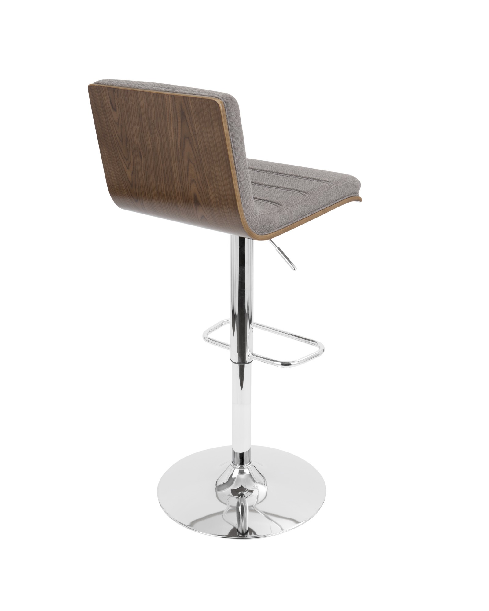 Vasari Mid-Century Modern Adjustable Barstool with Swivel in Walnut and Grey Fabric