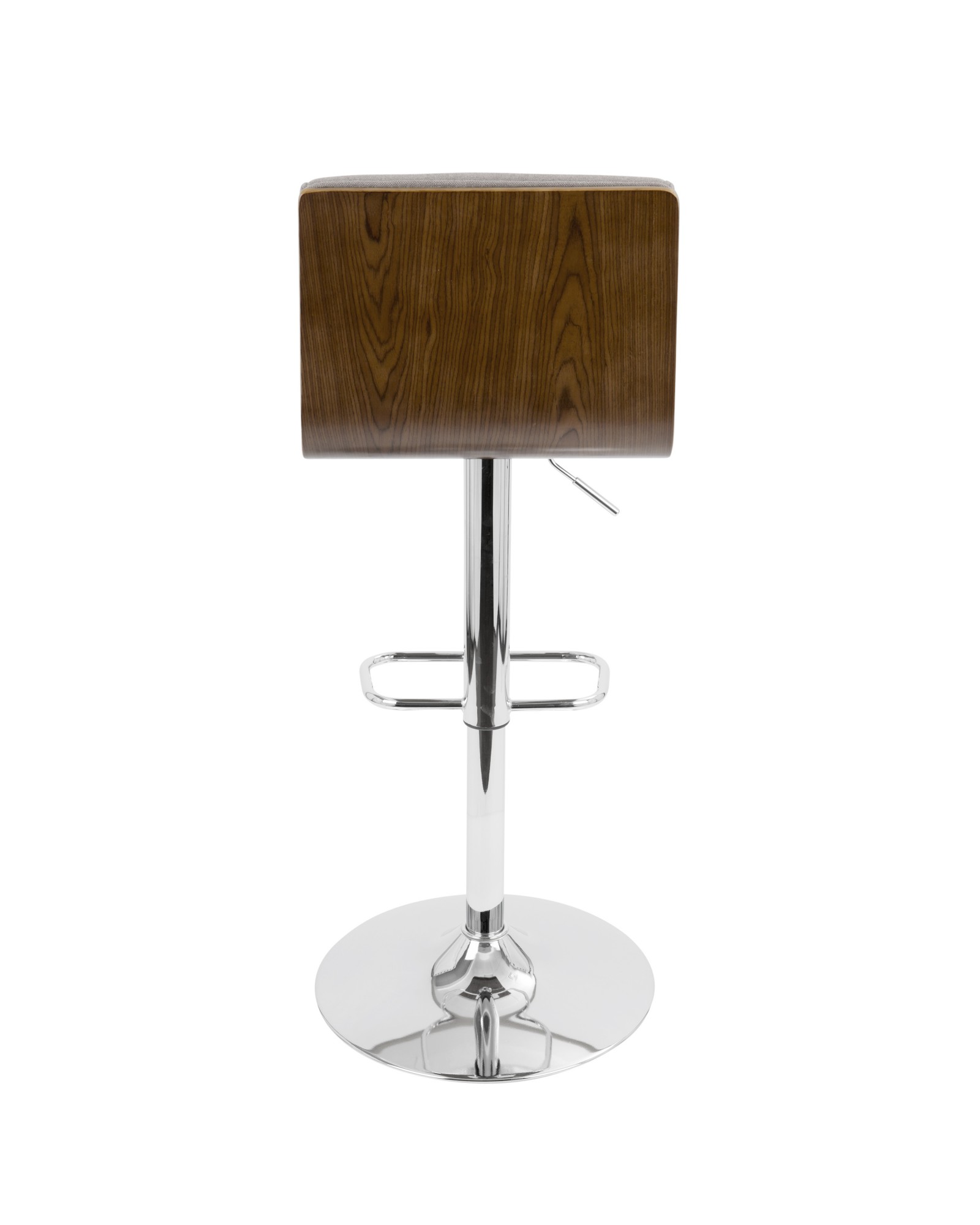 Vasari Mid-Century Modern Adjustable Barstool with Swivel in Walnut and Grey Fabric