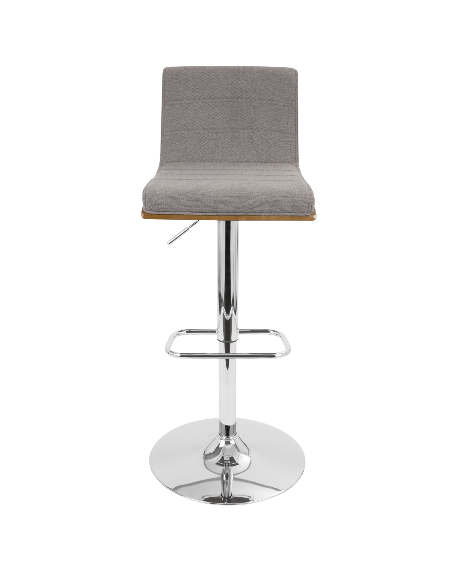 Vasari Mid-Century Modern Adjustable Barstool with Swivel in Walnut and Grey Fabric