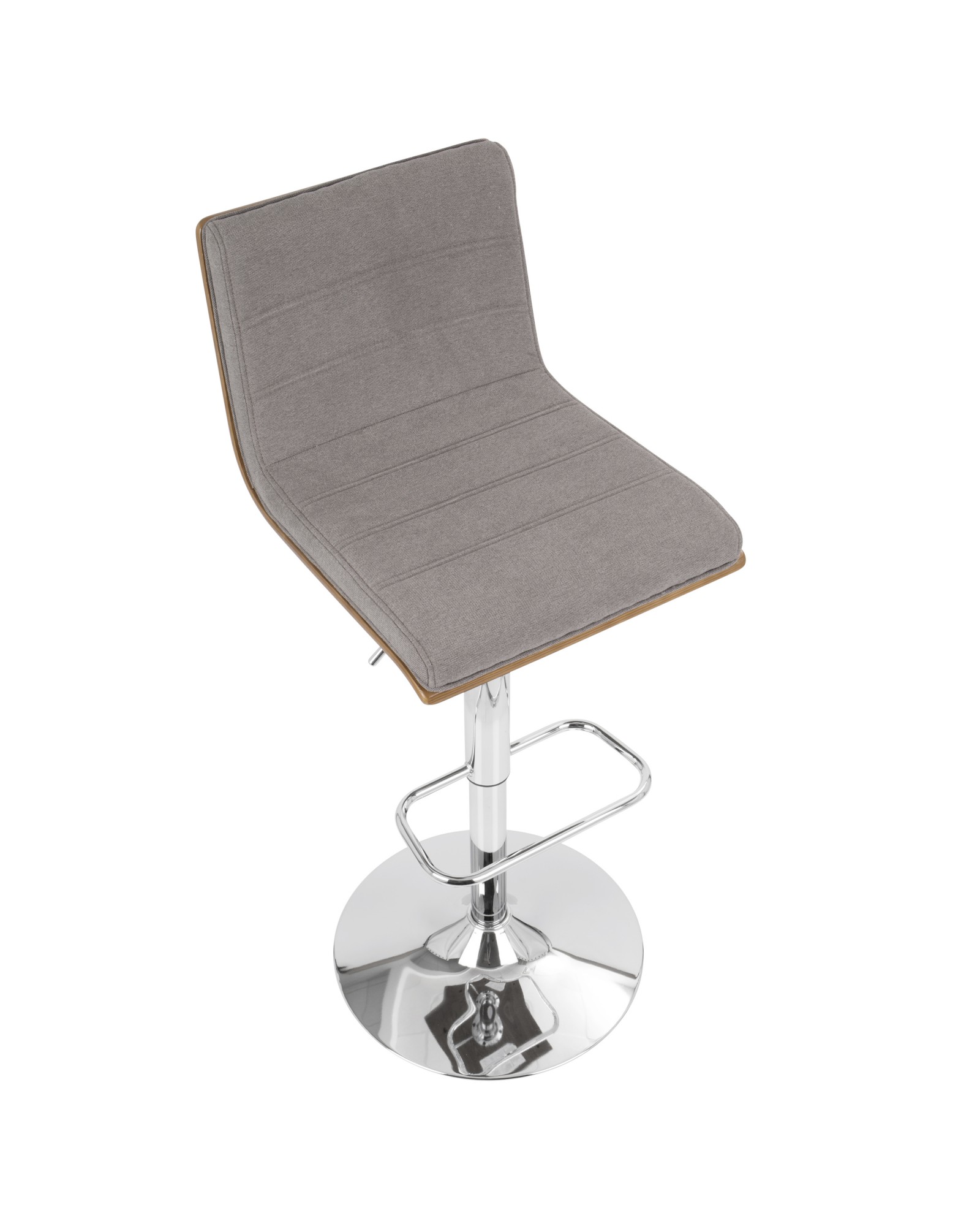 Vasari Mid-Century Modern Adjustable Barstool with Swivel in Walnut and Grey Fabric