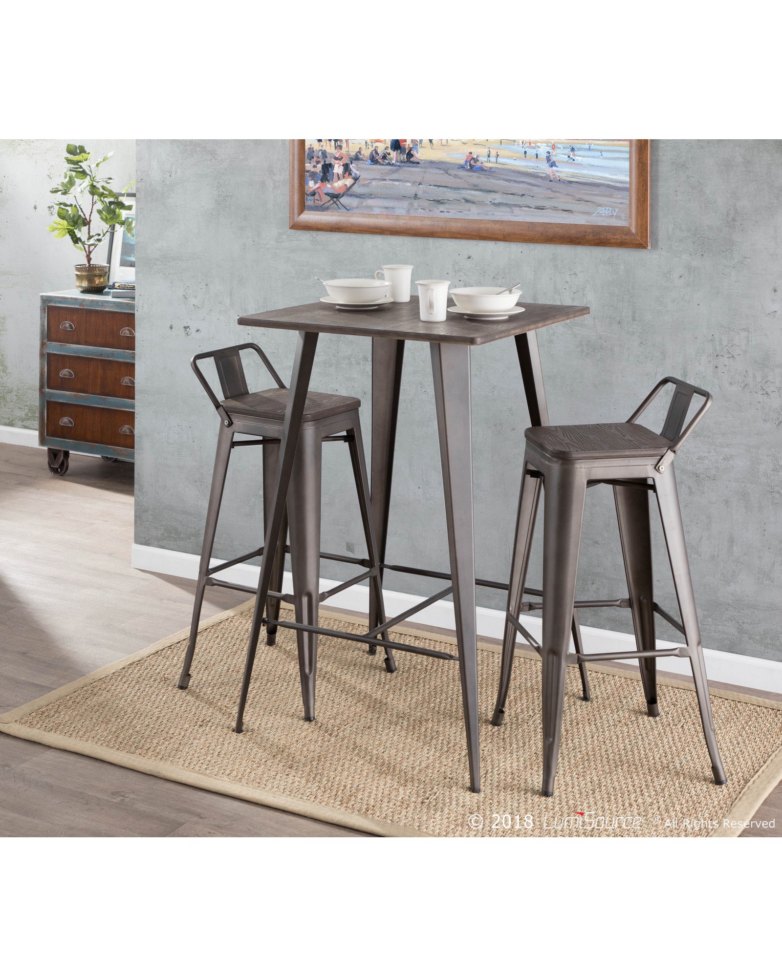 Oregon Industrial Low Back Barstool in Antique and Espresso - Set of 2