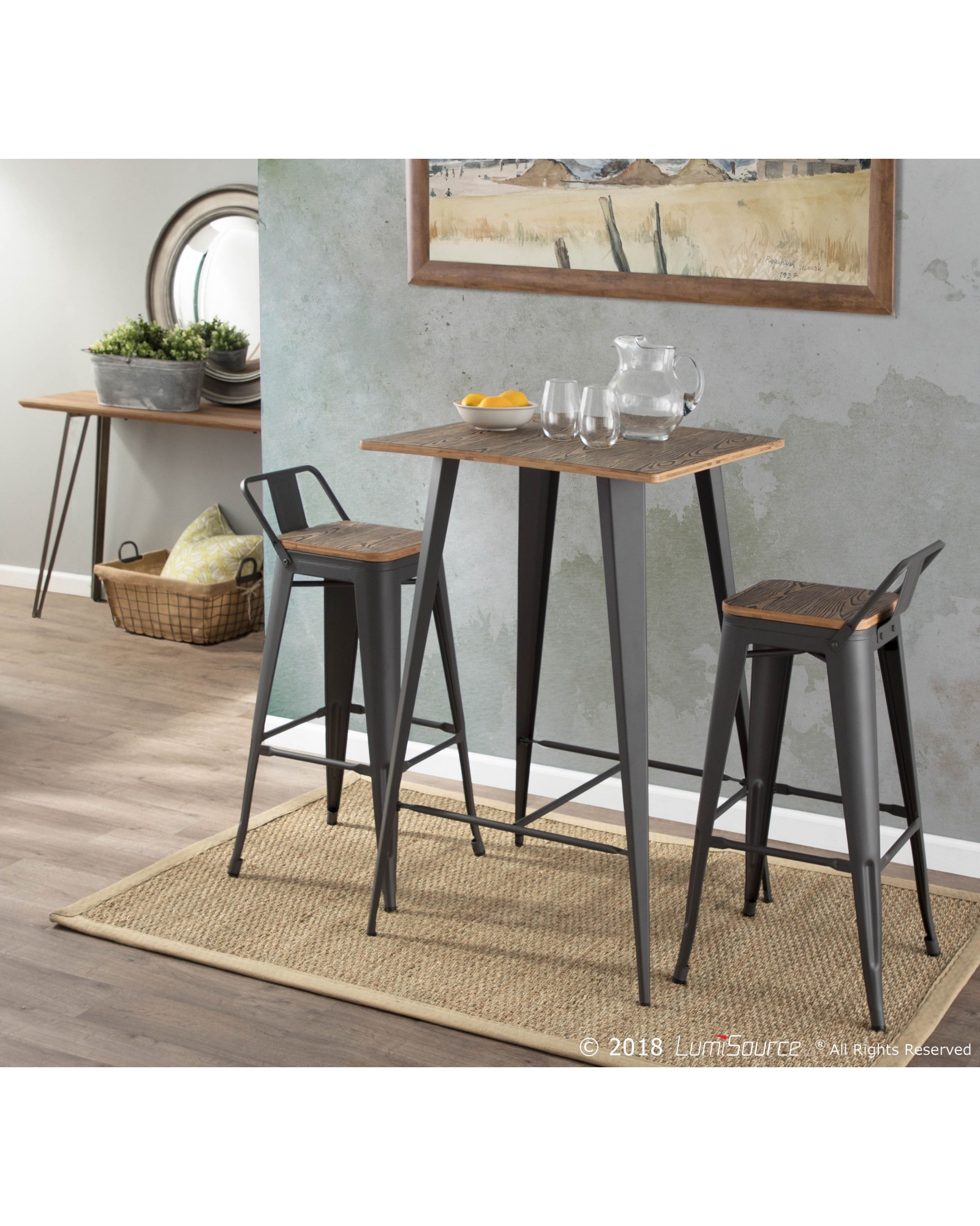 Oregon Industrial Low Back Barstool in Grey and Brown - Set of 2