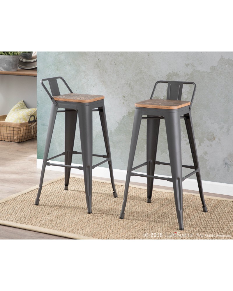 Oregon Industrial Low Back Barstool in Grey and Brown - Set of 2