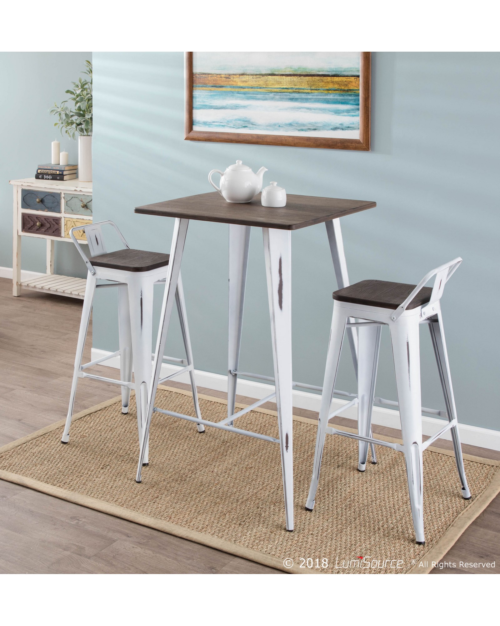 Oregon Industrial Low Back Barstool in Vintage White and Espresso - Set of 2