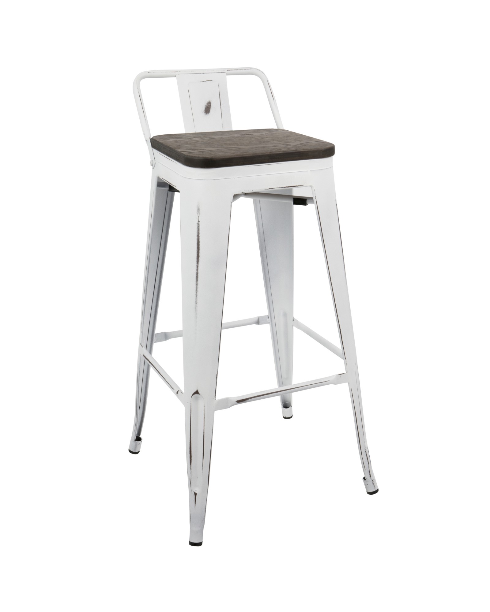 Oregon Industrial Low Back Barstool in Vintage White and Espresso - Set of 2