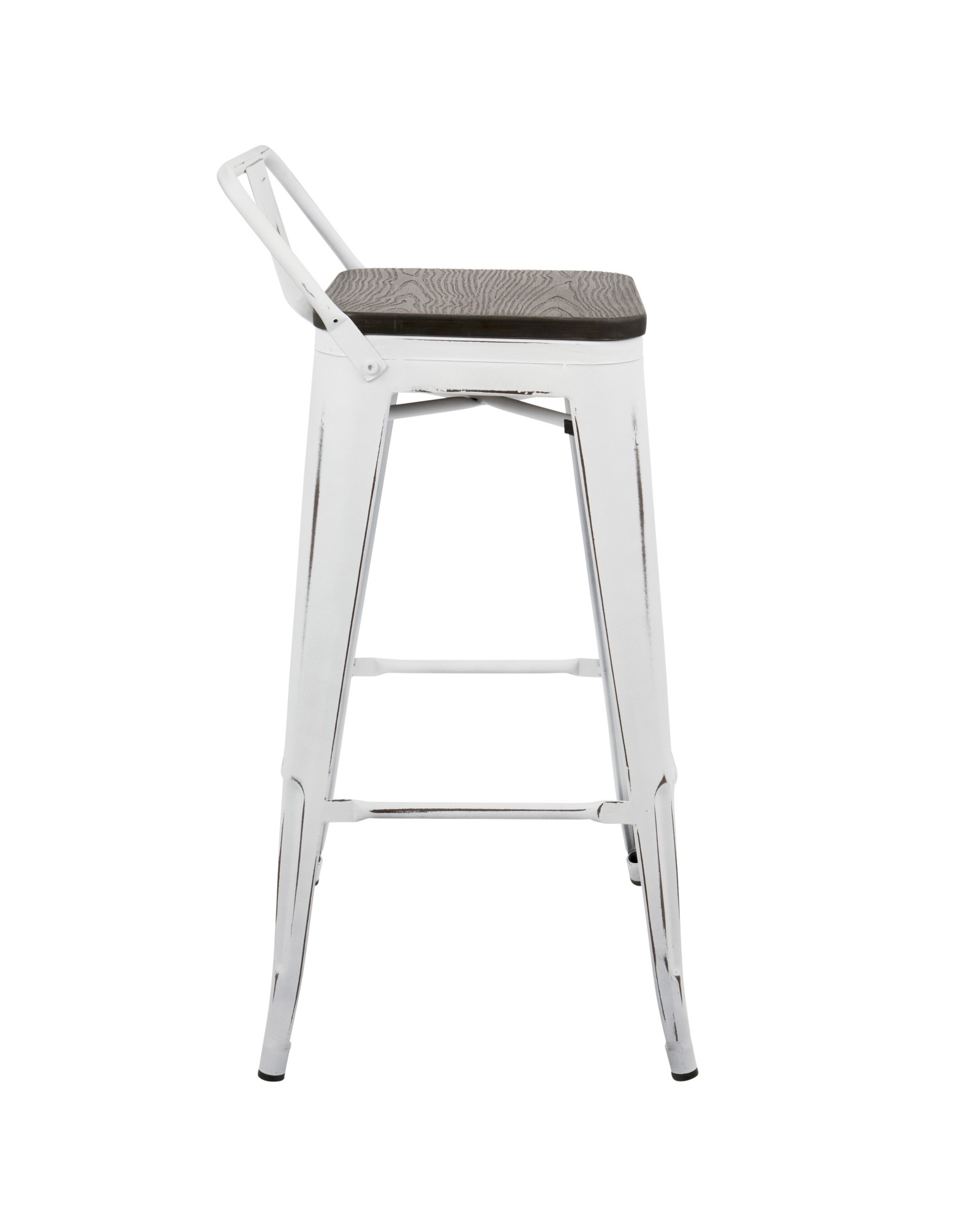 Oregon Industrial Low Back Barstool in Vintage White and Espresso - Set of 2