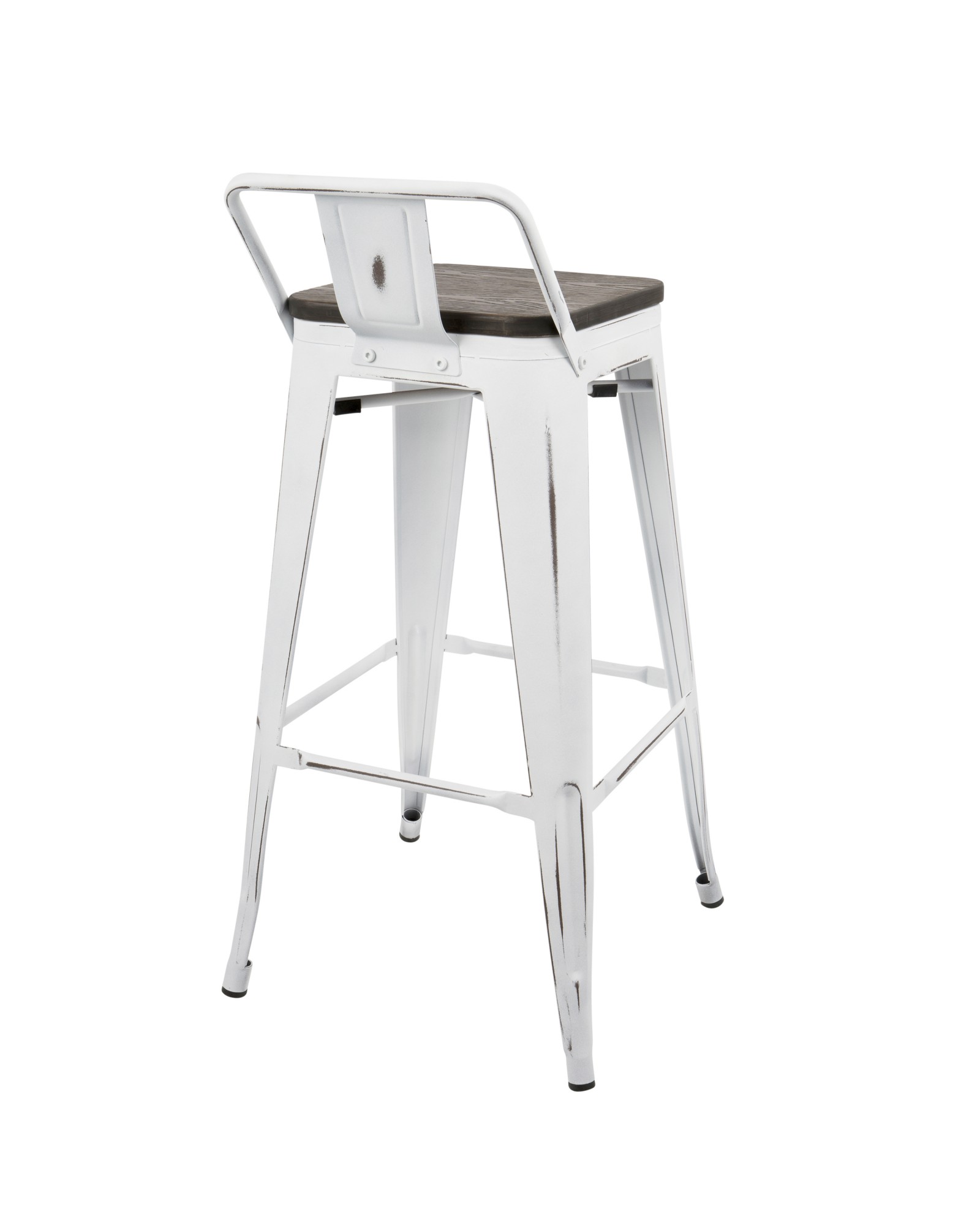 Oregon Industrial Low Back Barstool in Vintage White and Espresso - Set of 2