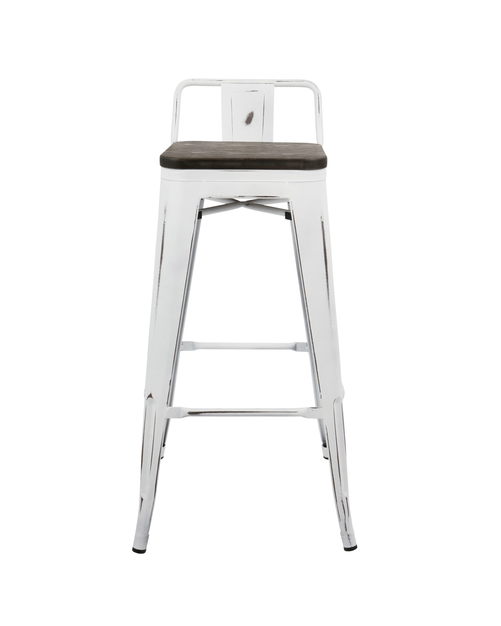 Oregon Industrial Low Back Barstool in Vintage White and Espresso - Set of 2