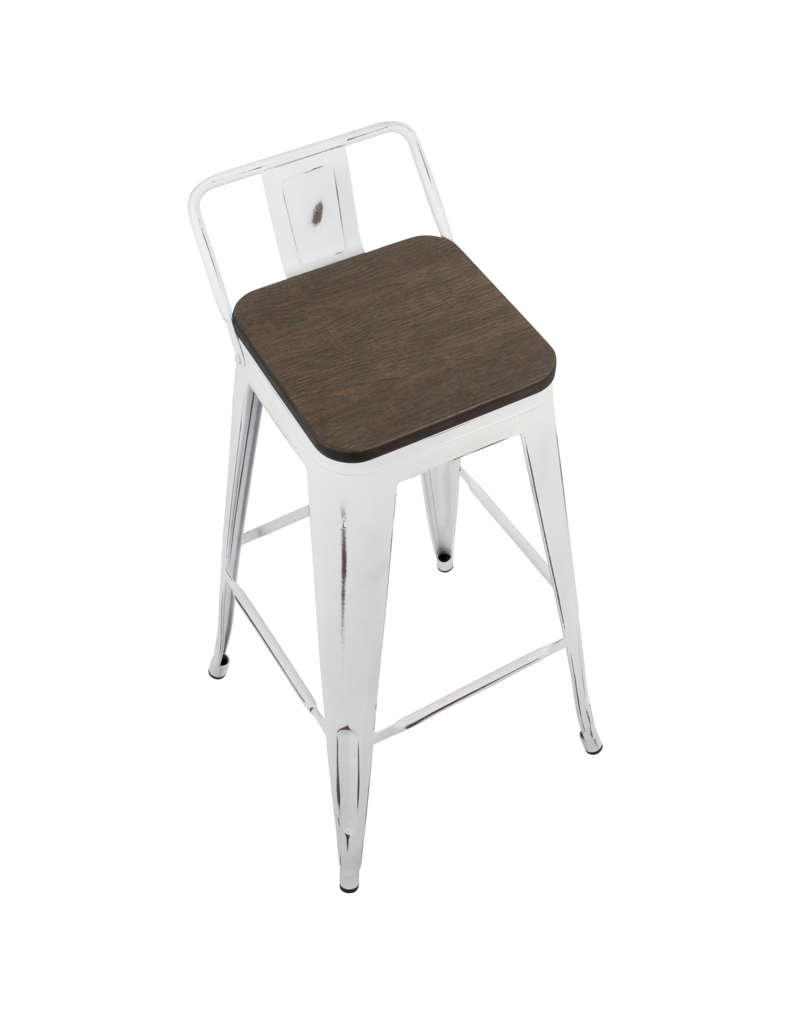 Oregon Industrial Low Back Barstool in Vintage White and Espresso - Set of 2