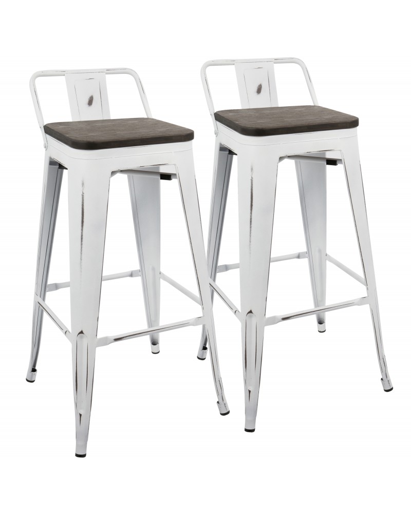 Oregon Industrial Low Back Barstool in Vintage White and Espresso - Set of 2