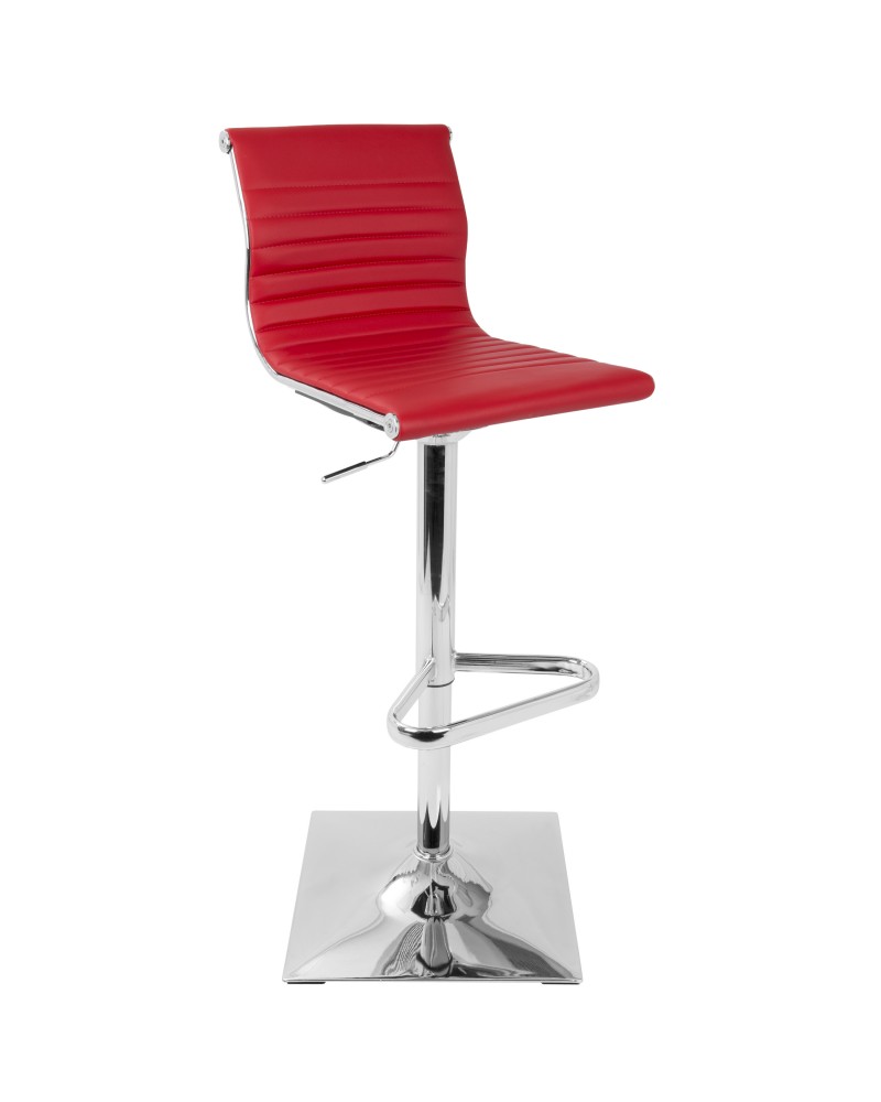 Masters Contemporary Adjustable Barstool with Swivel in Red Faux Leather