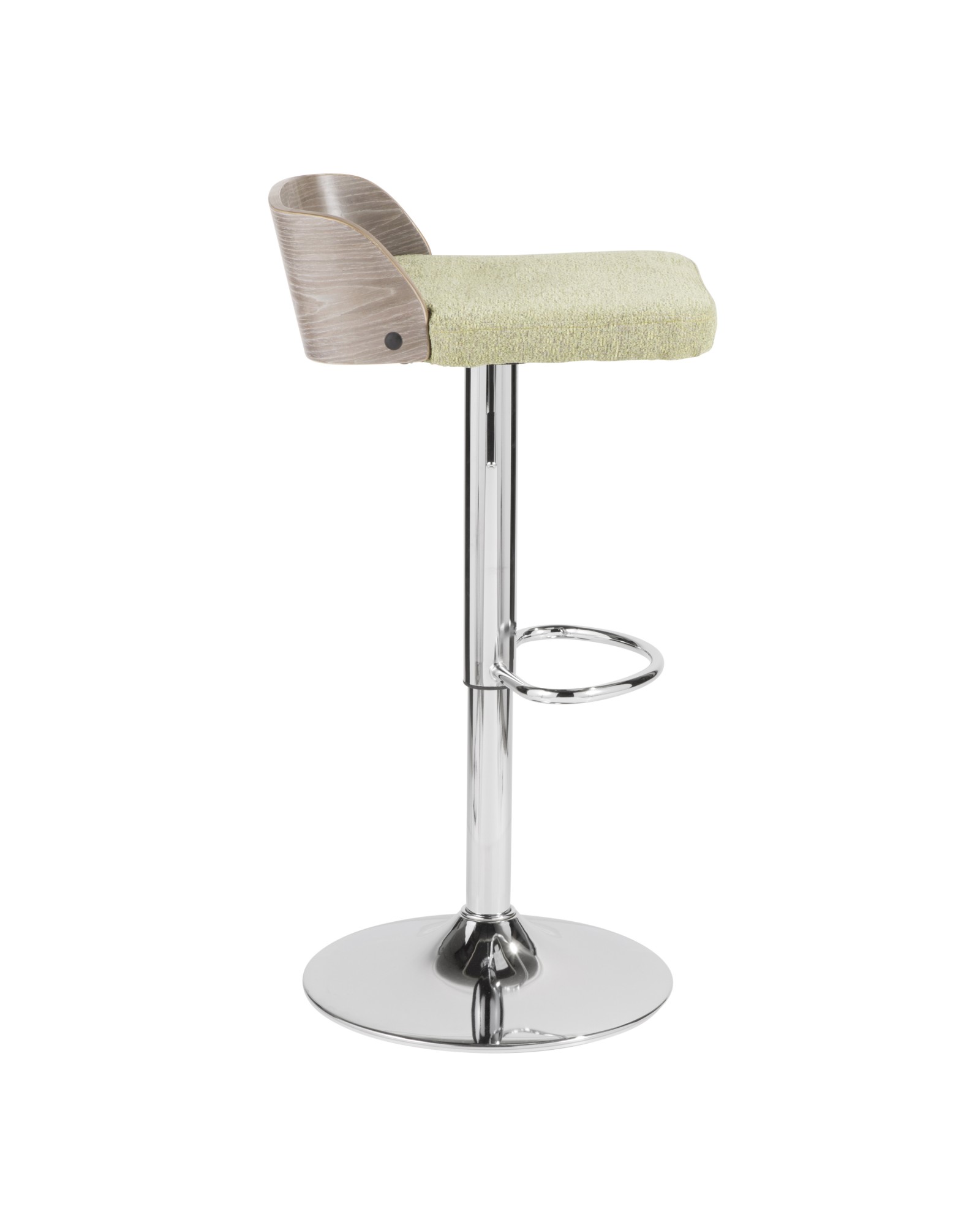 Maya Mid-Century Modern Adjustable Barstool in Light Grey Wood and Light Green Fabric