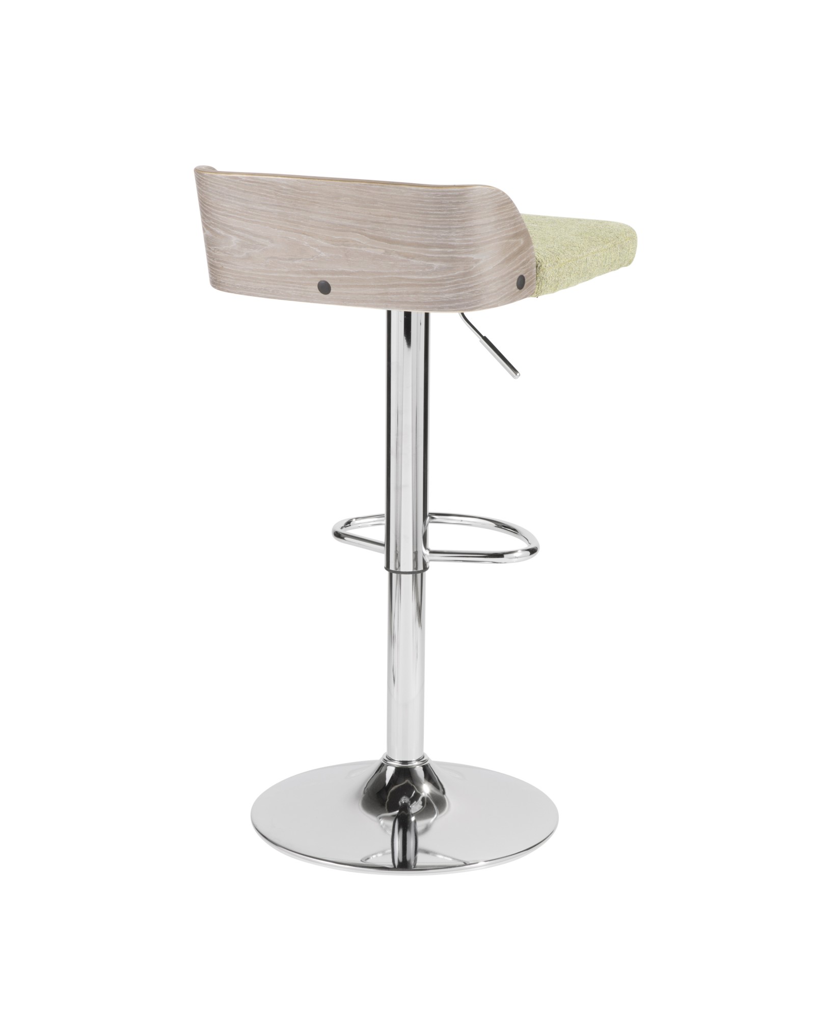 Maya Mid-Century Modern Adjustable Barstool in Light Grey Wood and Light Green Fabric